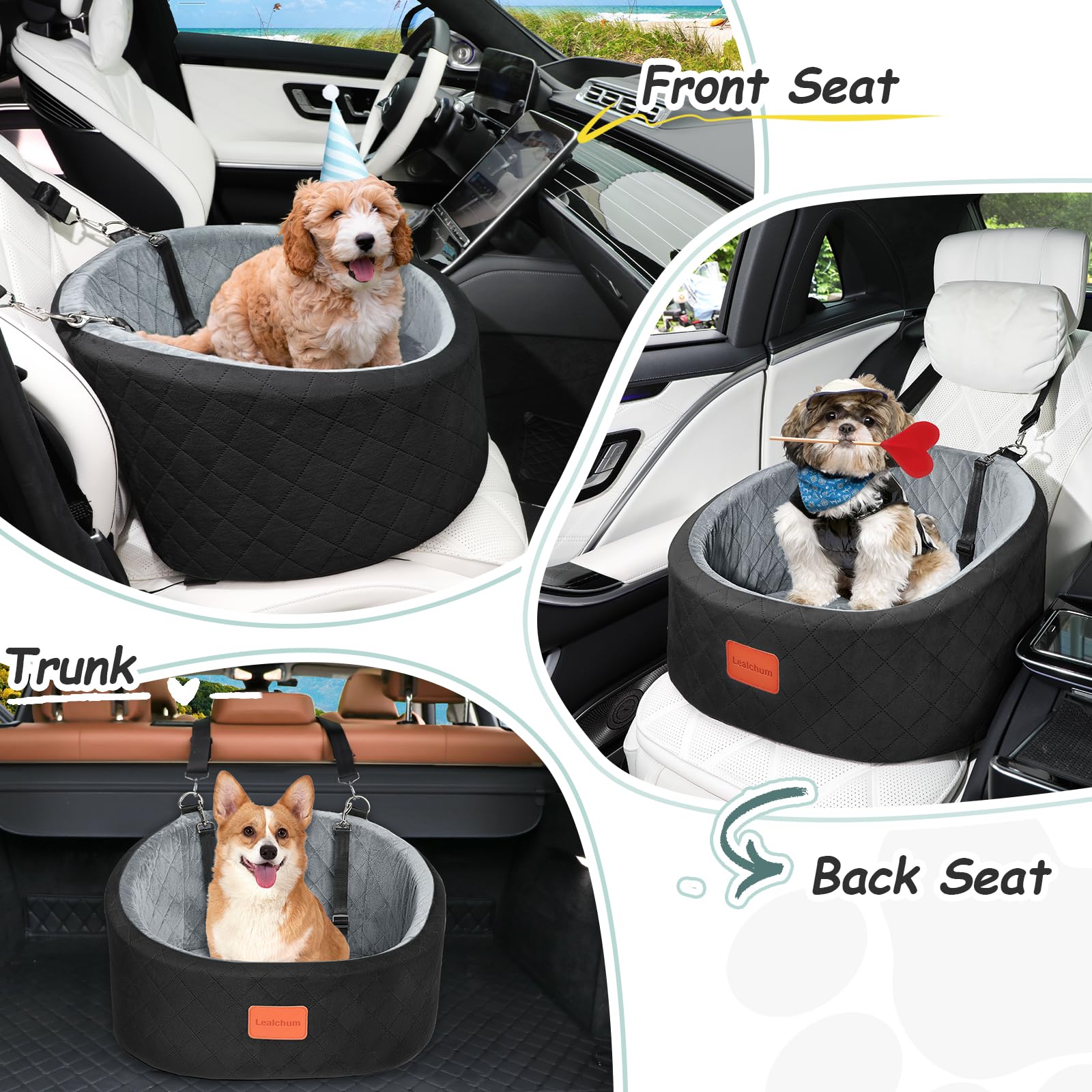 Lealchum Dog Car Seat for Small Dogs Up to 30 Lbs – Ultra-Soft Memory Foam, Anti-Slip, Washable
