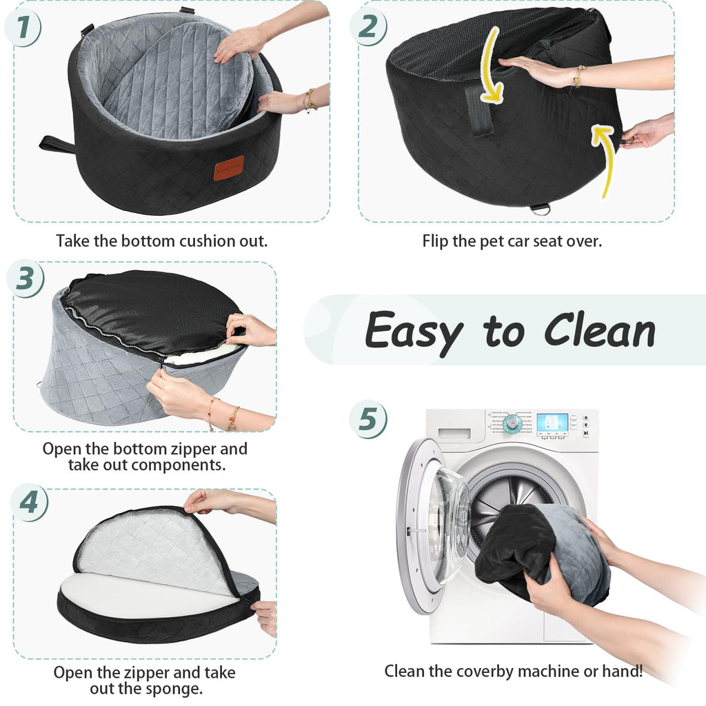 Lealchum Dog Car Seat for Small Dogs Up to 30 Lbs – Ultra-Soft Memory Foam, Anti-Slip, Washable