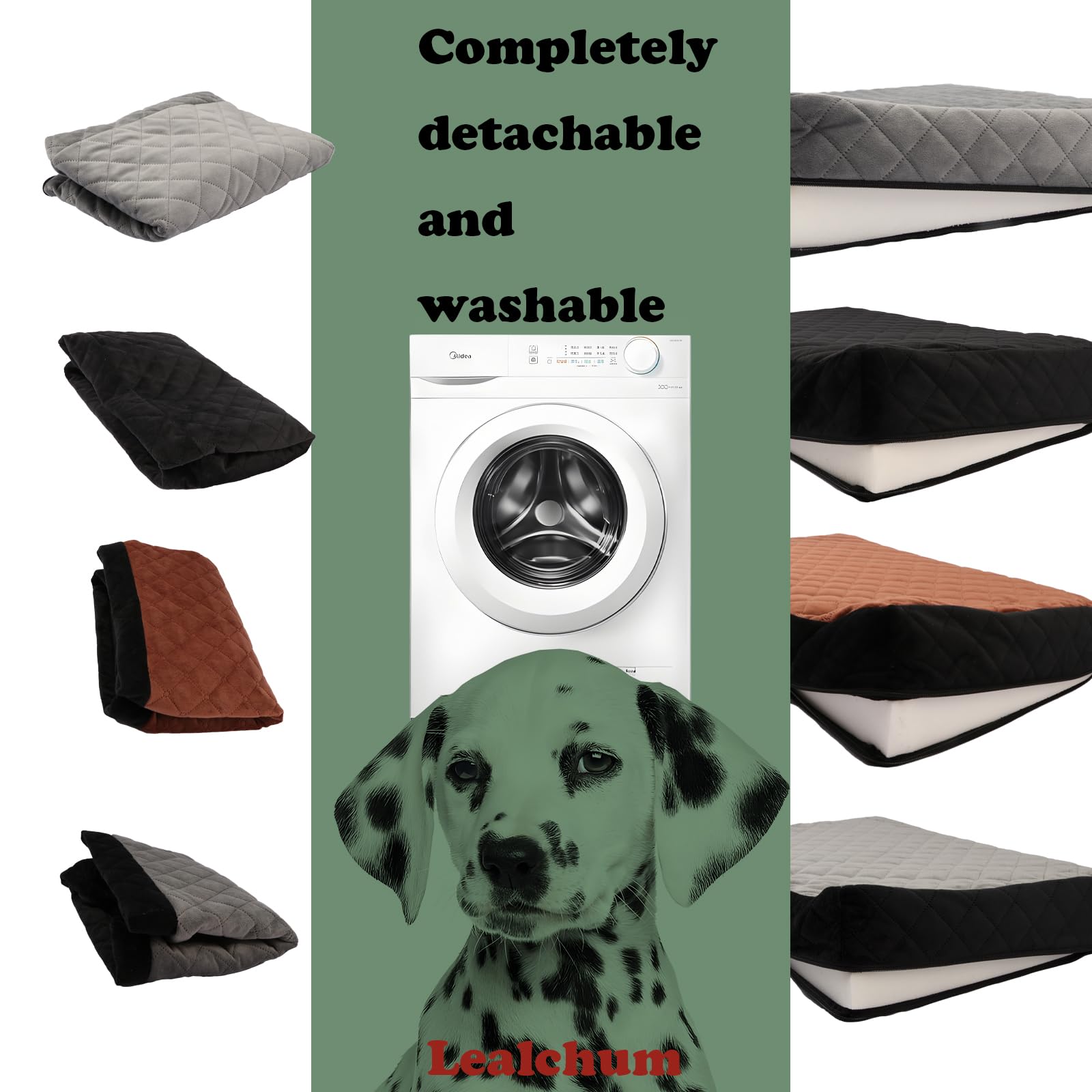 Lealchum Dog Car Seat Up to 55lb | 2 Clip-On Leashes, Detachable & Washable Bed for 2 Small Dogs (Black/Grey)
