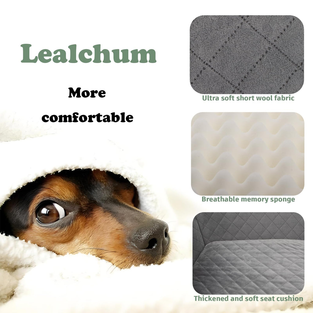 Lealchum Dog Car Seat Up to 55lb | 2 Clip-On Leashes, Detachable & Washable Bed for 2 Small Dogs (Black/Grey)