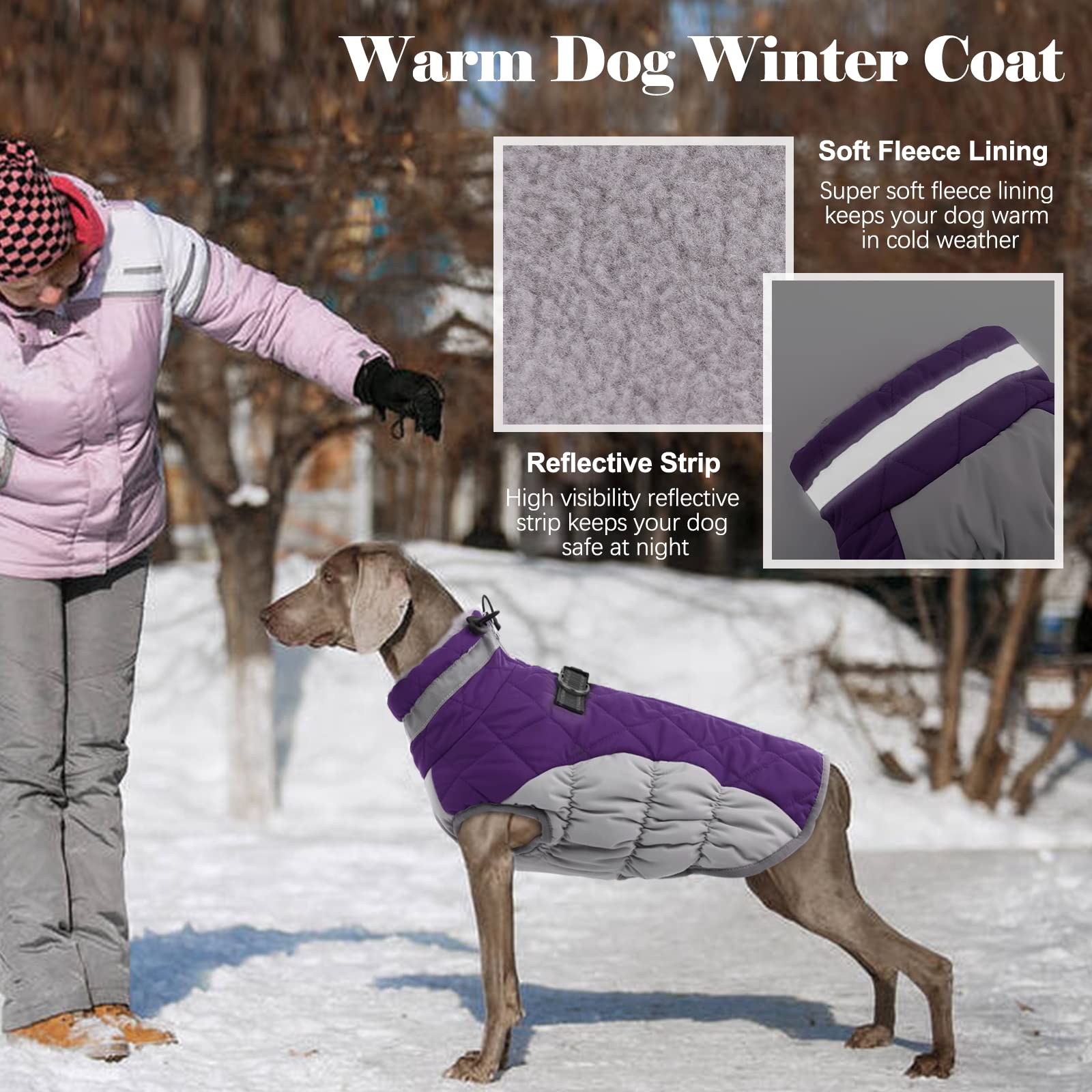 LeLePet Waterproof Winter Coat with Harness – Warm Reflective Fleece Vest (Large)