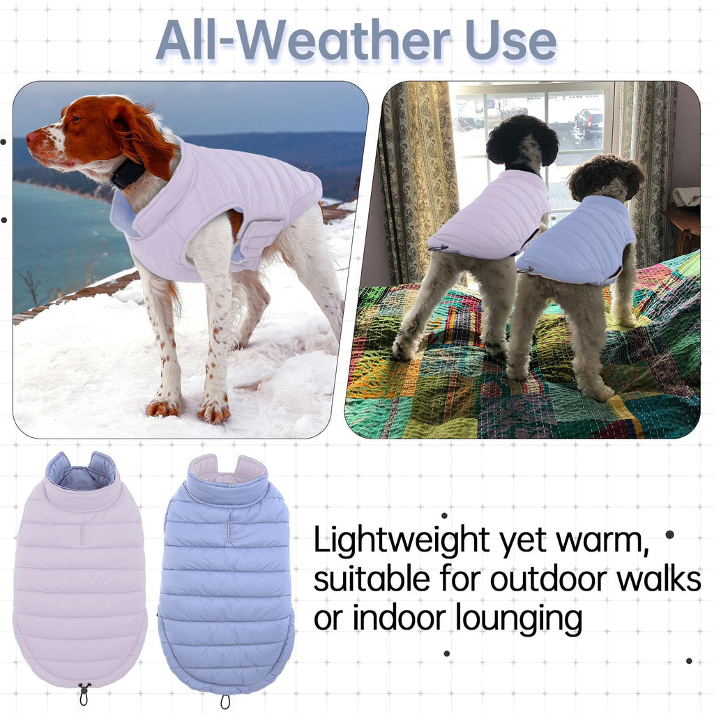 Lelepet Reversible Waterproof Dog Coat - Windproof Puffer Vest for Large Dogs (XL, Purple)