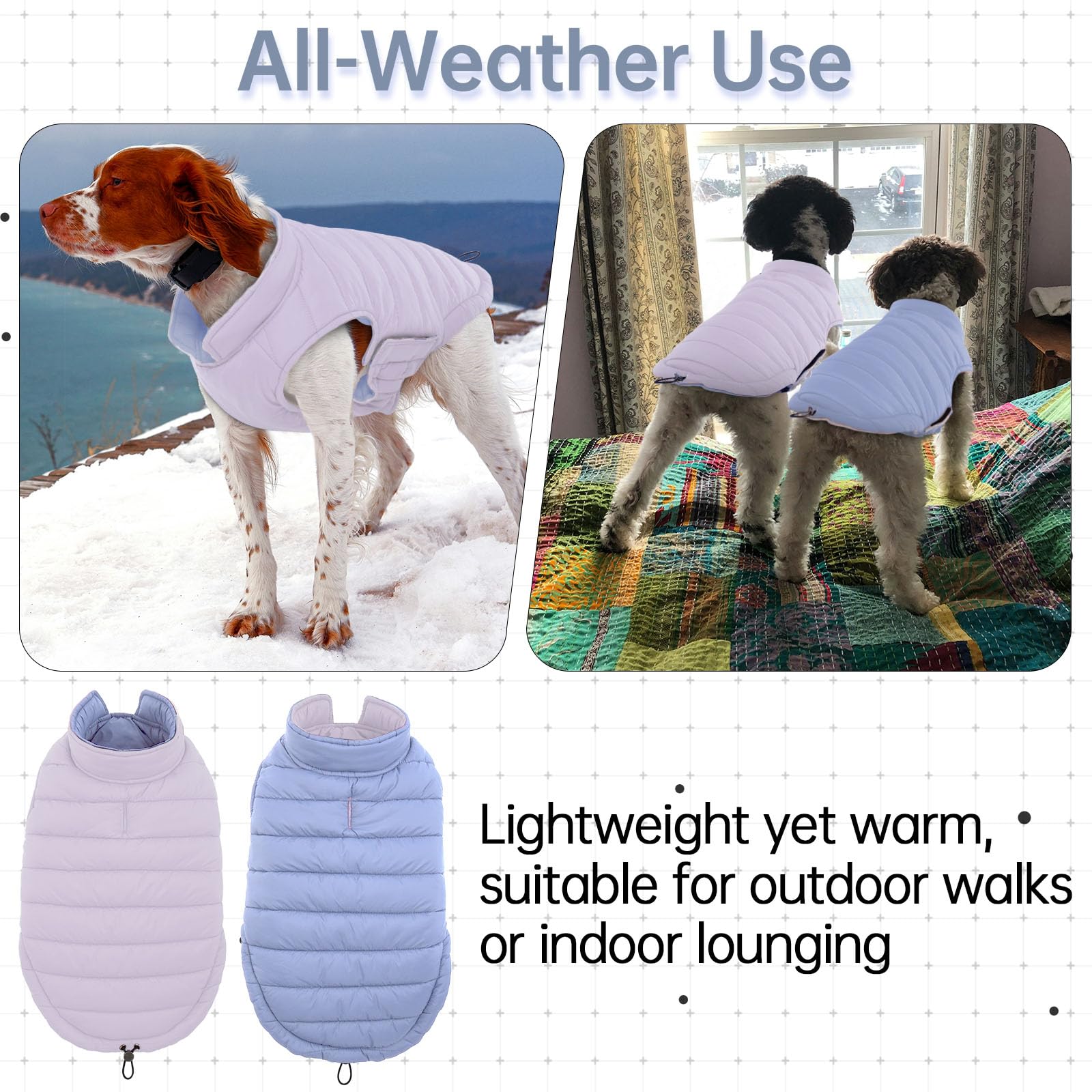 Lelepet Reversible Waterproof Dog Coat - Windproof Puffer Vest for Large Dogs (XL, Purple)