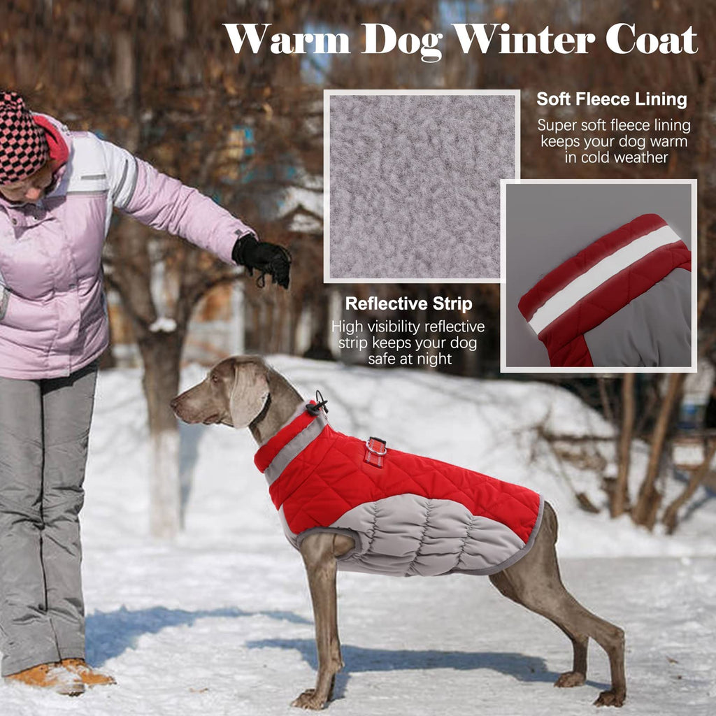 LeLePet Dog Coat Winter Jacket with Built-in Harness — Reflective, Waterproof Fleece Vest for Large Dogs (Red, 2XL)