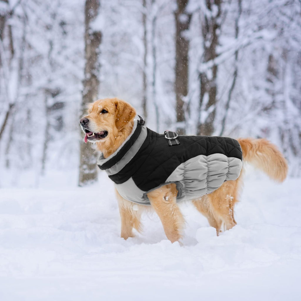 LeLePet Waterproof Winter Dog Coat with Built-In Harness — Reflective, Turtleneck, 3XL