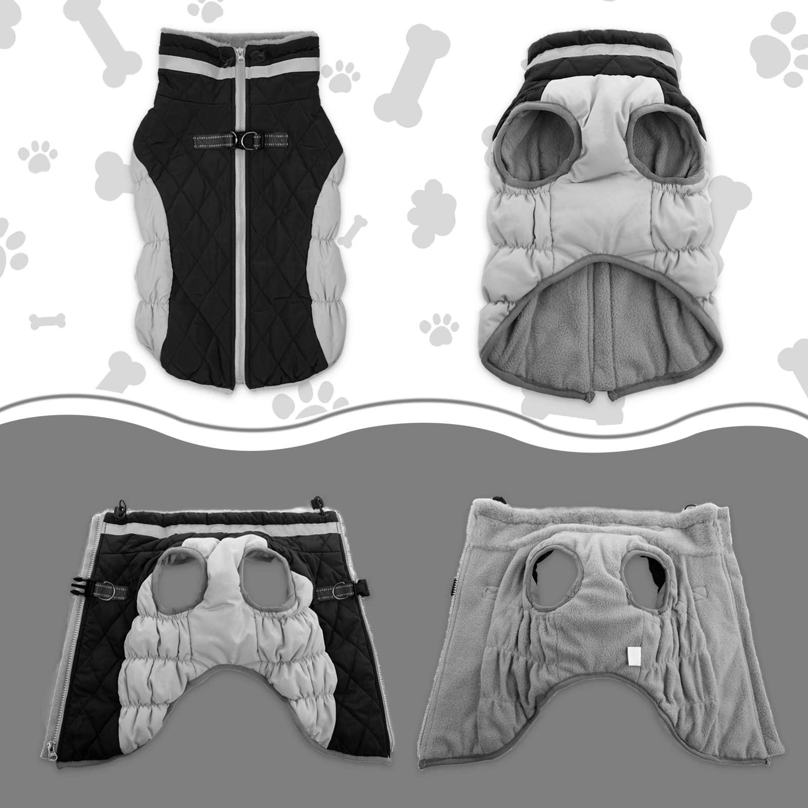 LeLePet Waterproof Winter Dog Coat with Built-In Harness — Reflective, Turtleneck, 3XL