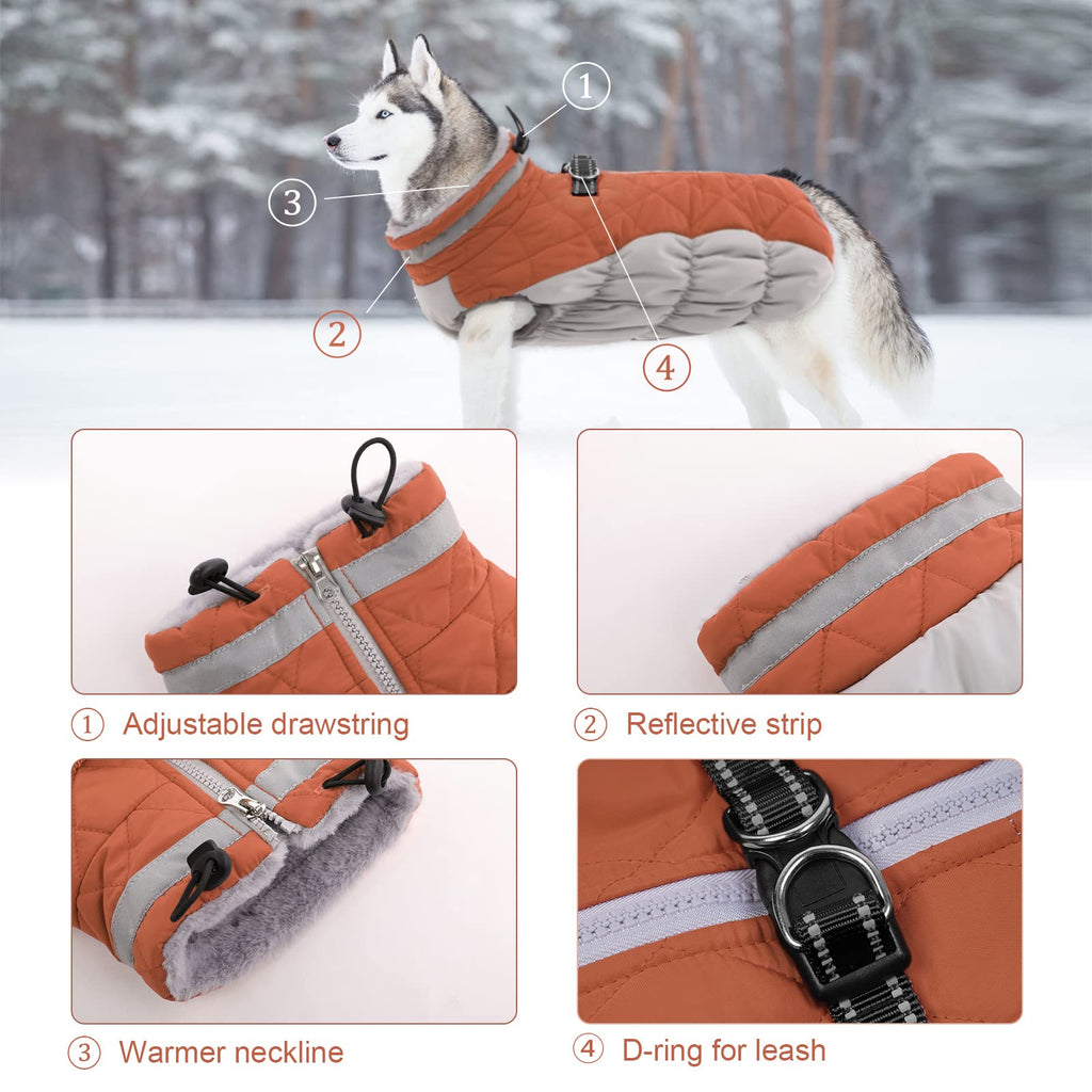 LeLePet Warm Waterproof Dog Coat with Harness – Large Dogs Winter Jacket, Reflective Turtleneck