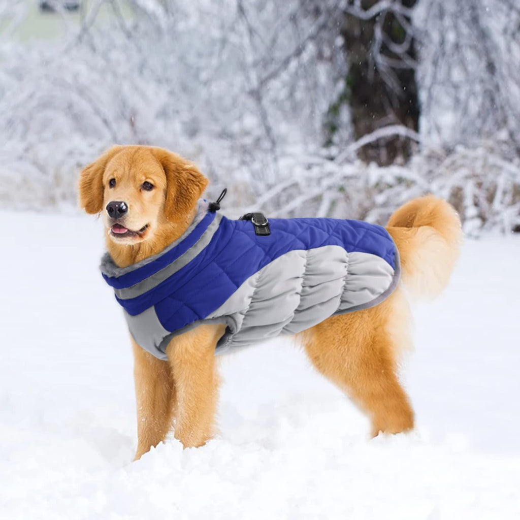 LeLePet Warm Waterproof Dog Coat with Harness – Reflective Winter Jacket for Large Dogs XL