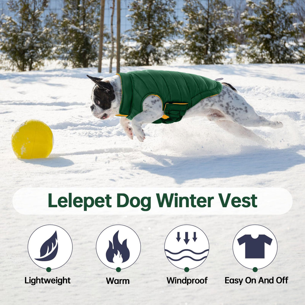 LeLePet Reversible Waterproof Dog Coat – Windproof Puffer Vest for Winter (Green, XL)