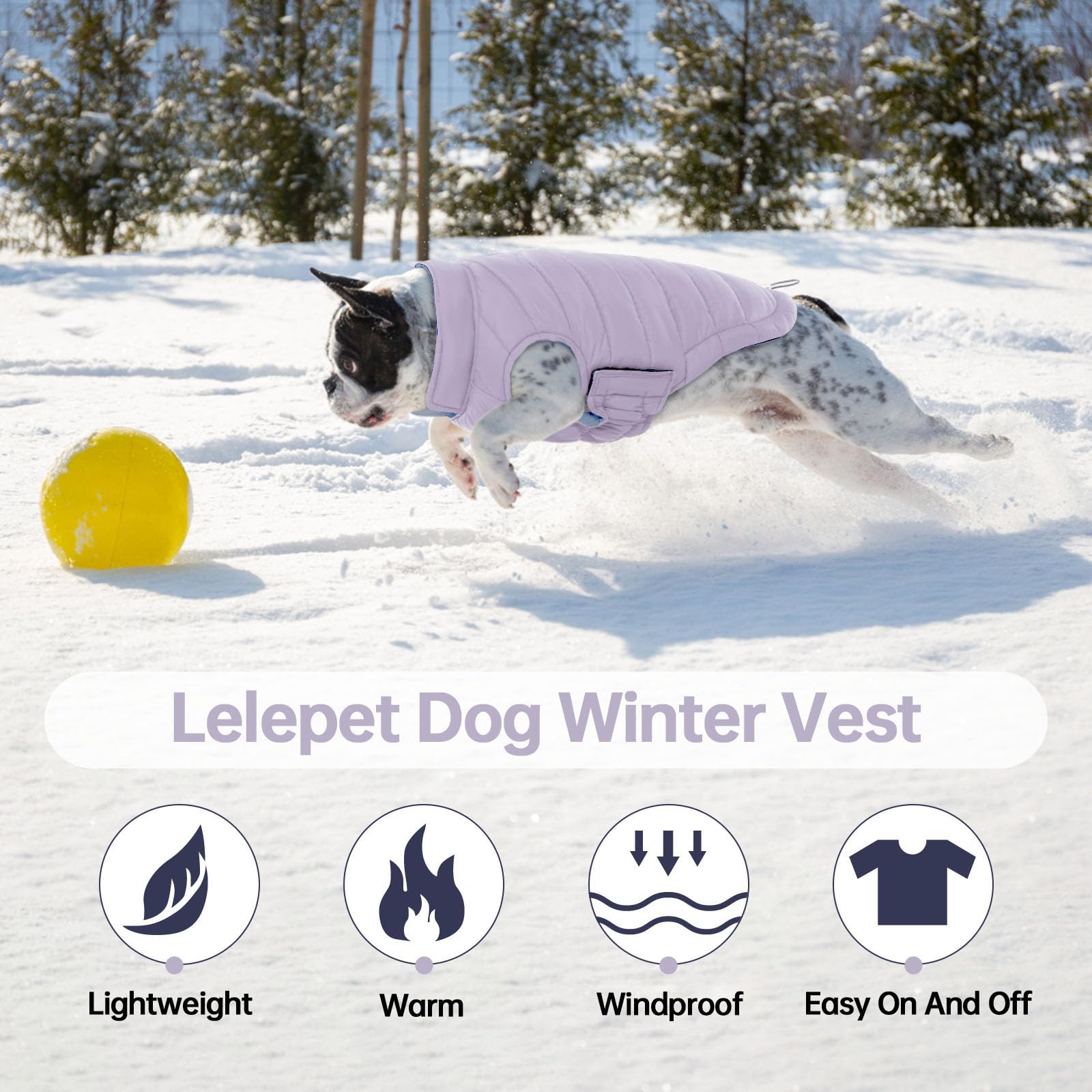 Lelepet Reversible Waterproof Dog Coat - Windproof Puffer Vest for Large Dogs (XL, Purple)