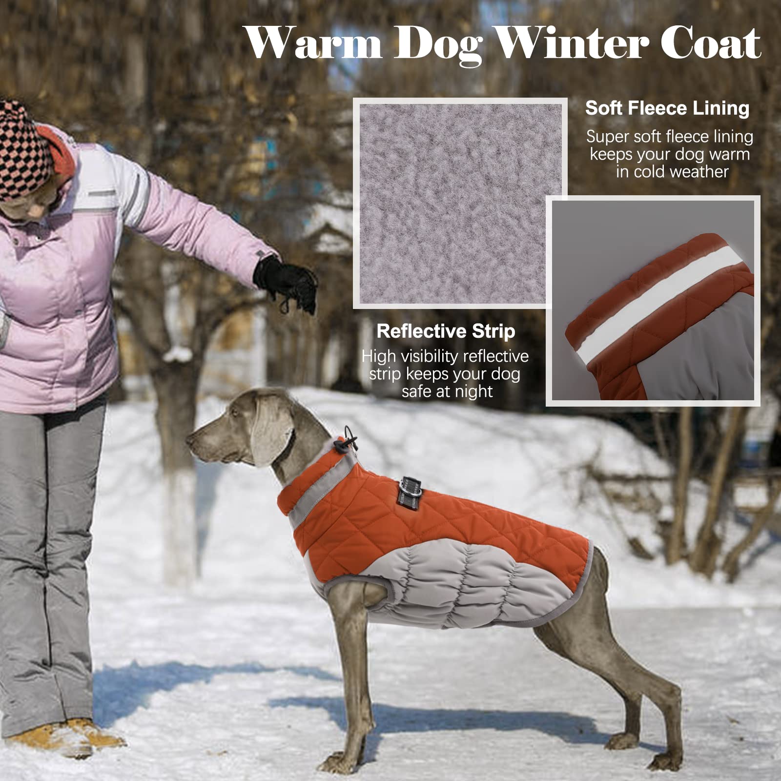 LeLePet Warm Waterproof Dog Coat with Harness – Large Dogs Winter Jacket, Reflective Turtleneck
