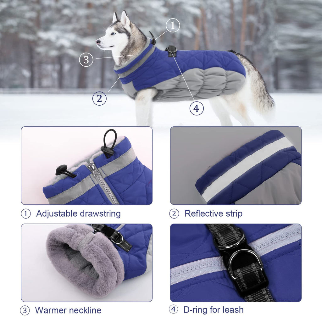LeLePet Warm Waterproof Dog Coat with Harness – Reflective Winter Jacket for Large Dogs XL