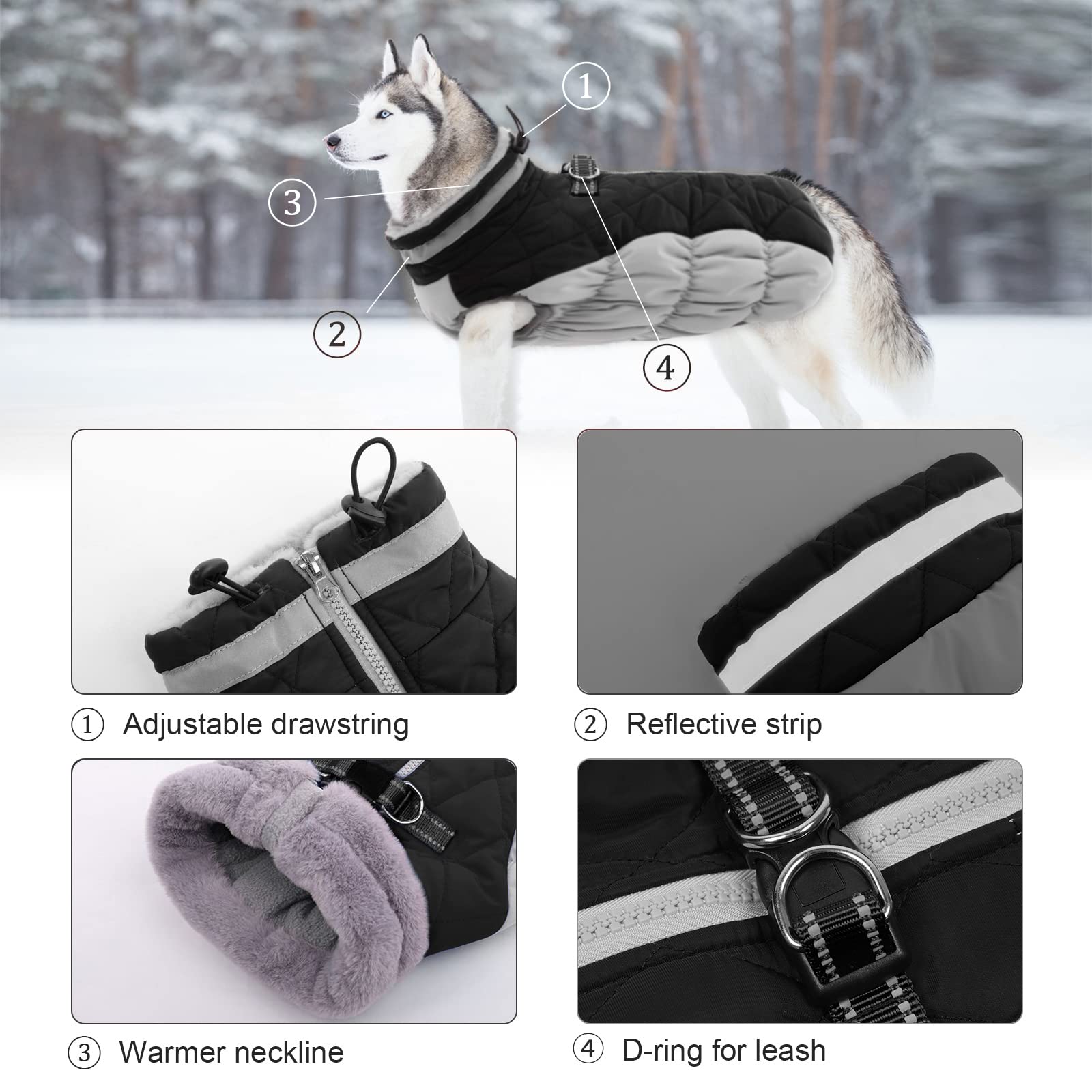 LeLePet Waterproof Winter Dog Coat with Built-In Harness — Reflective, Turtleneck, 3XL