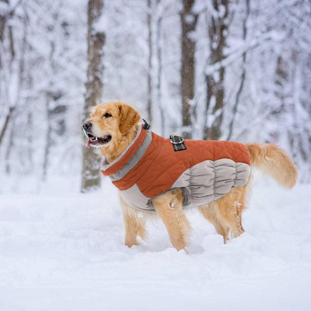 LeLePet Warm Waterproof Dog Coat with Harness – Large Dogs Winter Jacket, Reflective Turtleneck