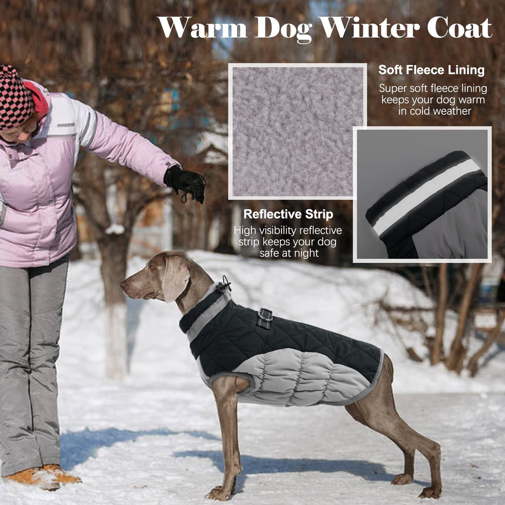 LeLePet Waterproof Winter Dog Coat with Built-In Harness — Reflective, Turtleneck, 3XL