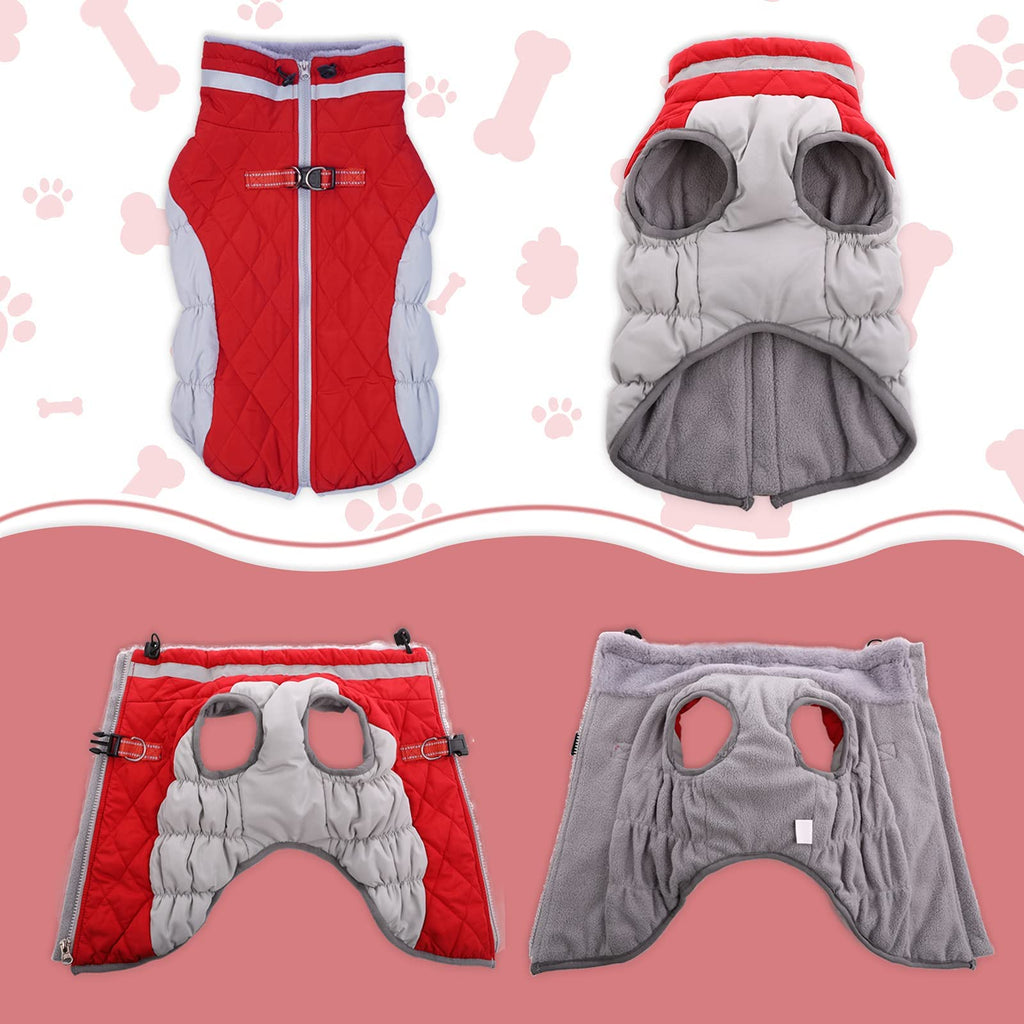 LeLePet Dog Coat Winter Jacket with Built-in Harness — Reflective, Waterproof Fleece Vest for Large Dogs (Red, 2XL)