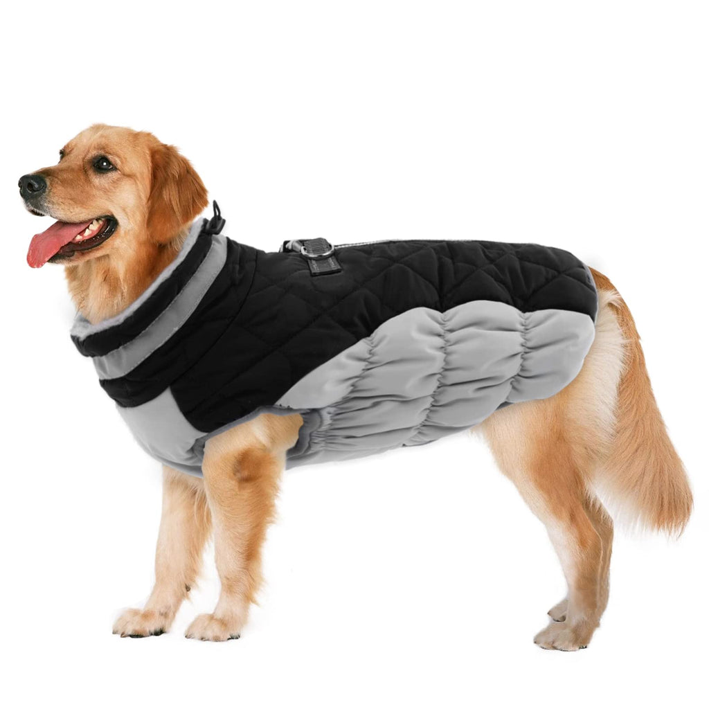 LeLePet Waterproof Winter Dog Coat with Built-In Harness — Reflective, Turtleneck, 3XL