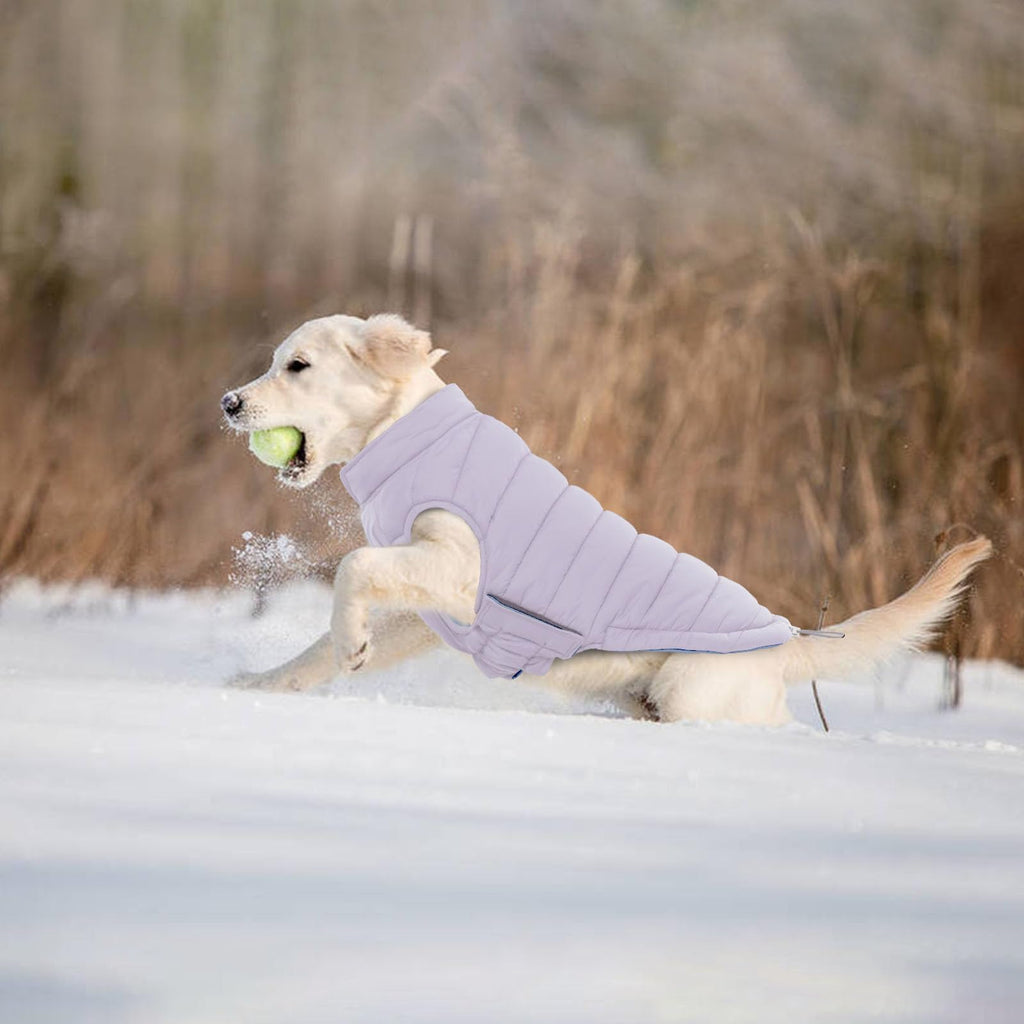 Lelepet Reversible Waterproof Dog Coat - Windproof Puffer Vest for Large Dogs (XL, Purple)