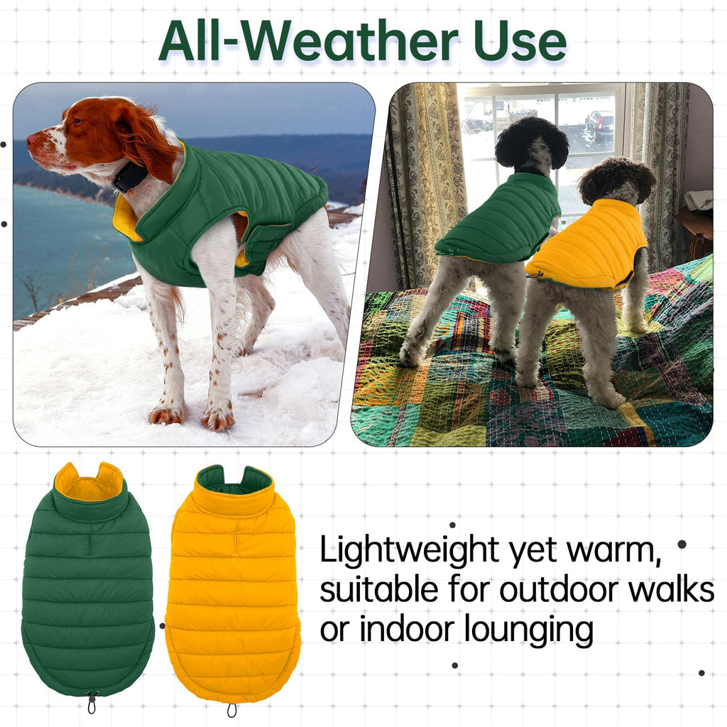 LeLePet Reversible Waterproof Dog Coat – Windproof Puffer Vest for Winter (Green, XL)