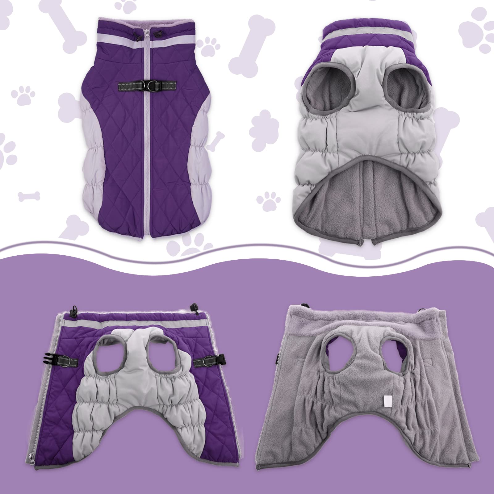 LeLePet Waterproof Winter Coat with Harness – Warm Reflective Fleece Vest (Large)