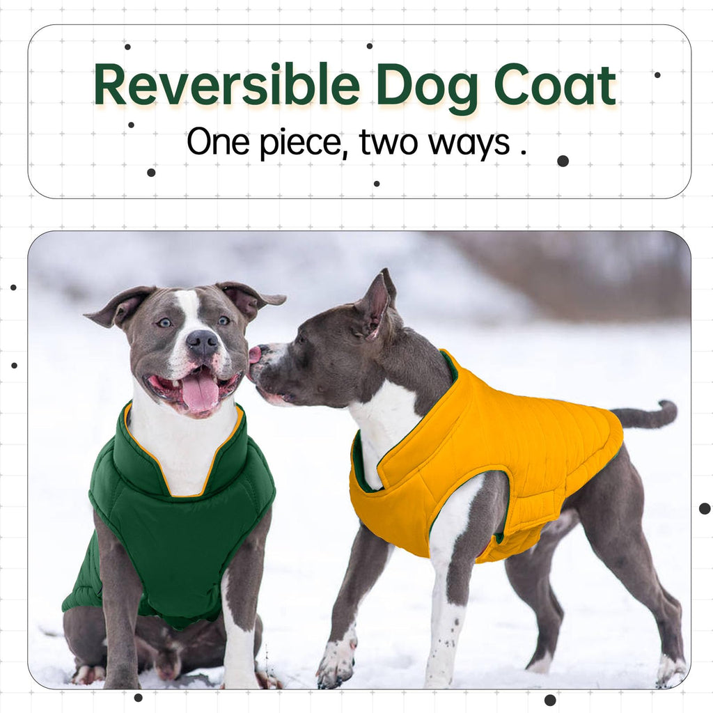 LeLePet Reversible Waterproof Dog Coat – Windproof Puffer Vest for Winter (Green, XL)
