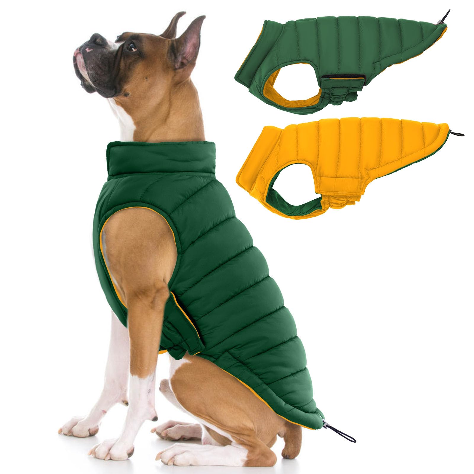 LeLePet Reversible Waterproof Dog Coat – Windproof Puffer Vest for Winter (Green, XL)