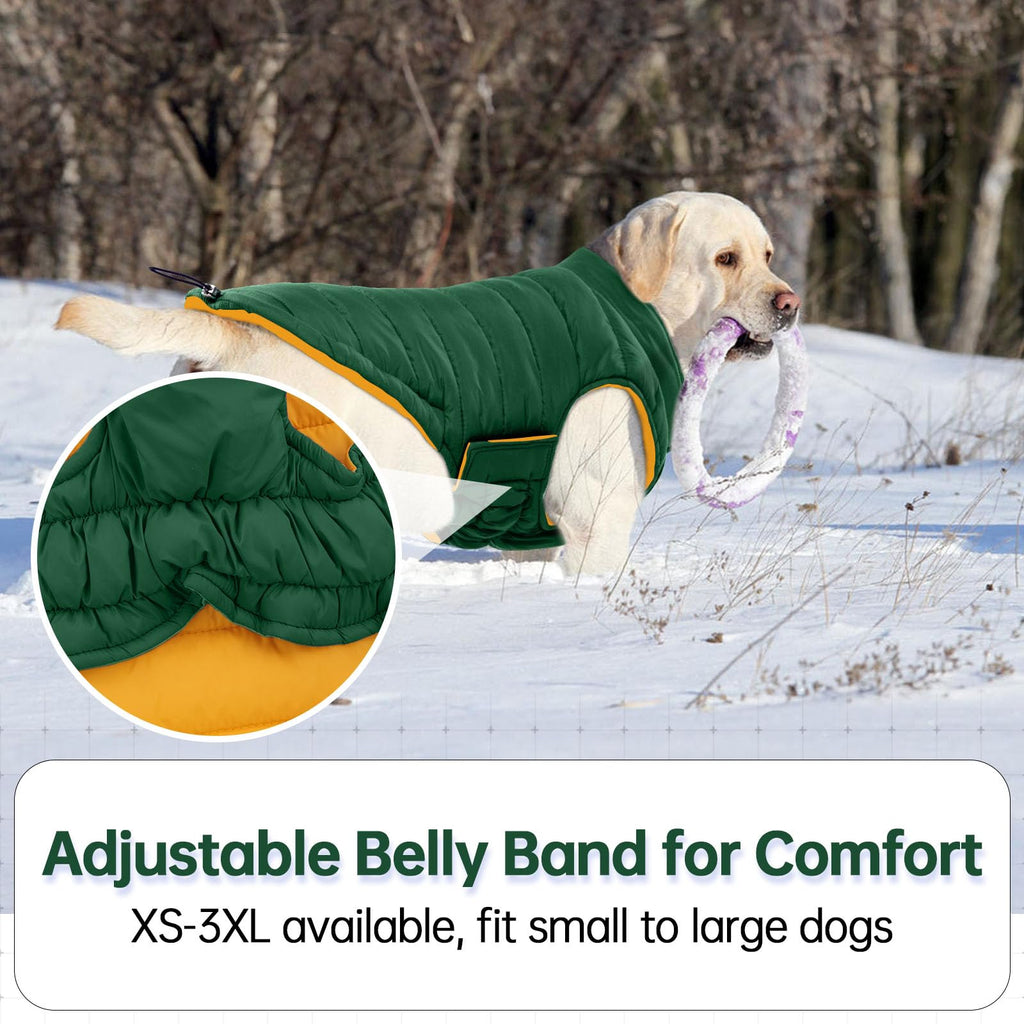 LeLePet Reversible Waterproof Dog Coat – Windproof Puffer Vest for Winter (Green, XL)