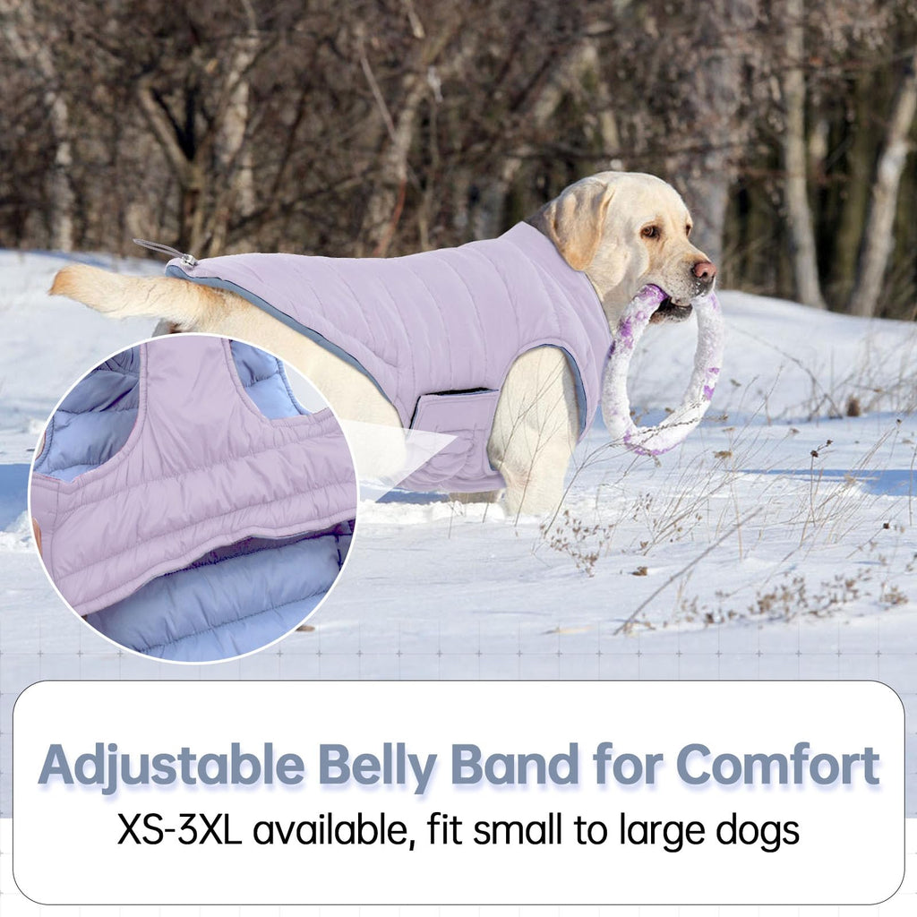 Lelepet Reversible Waterproof Dog Coat - Windproof Puffer Vest for Large Dogs (XL, Purple)