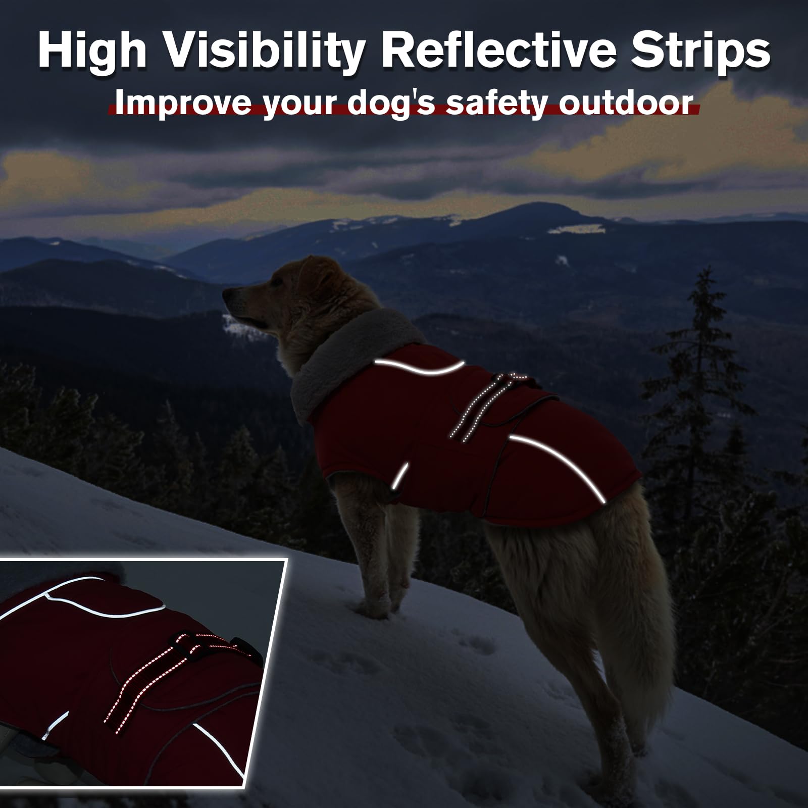LeLePet Warm Waterproof Dog Coat – Reflective Fleece Winter Jacket (Red, XXXL)