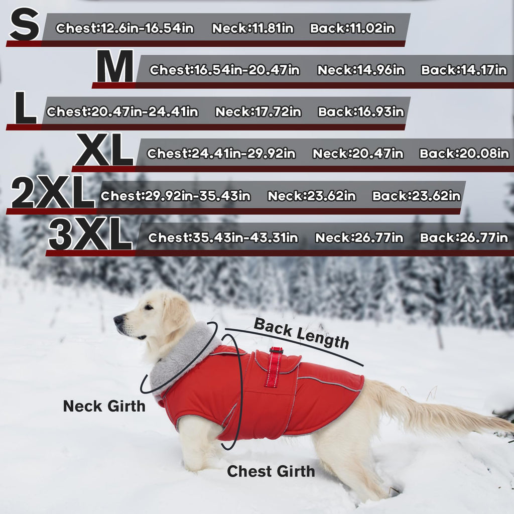 LeLePet Warm Waterproof Dog Coat – Reflective Fleece Winter Jacket (Red, XXXL)