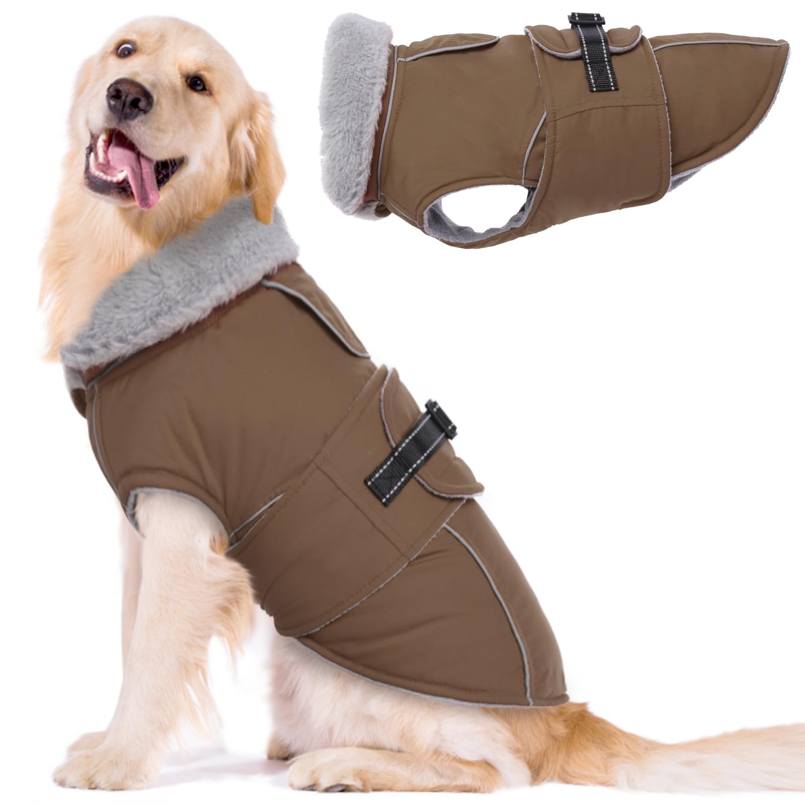 LeLePet Warm Dog Coat for Large Dogs – Waterproof, Windproof Fleece Vest XL