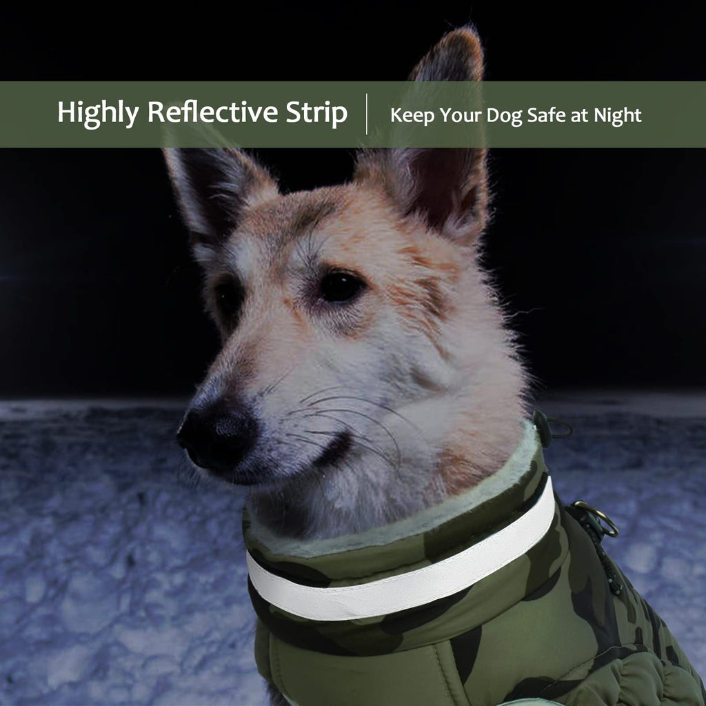 LeLePet Warm Winter Dog Coat with Built-In Harness — Waterproof Fleece Vest for Large Dogs (Green Camouflage, L)