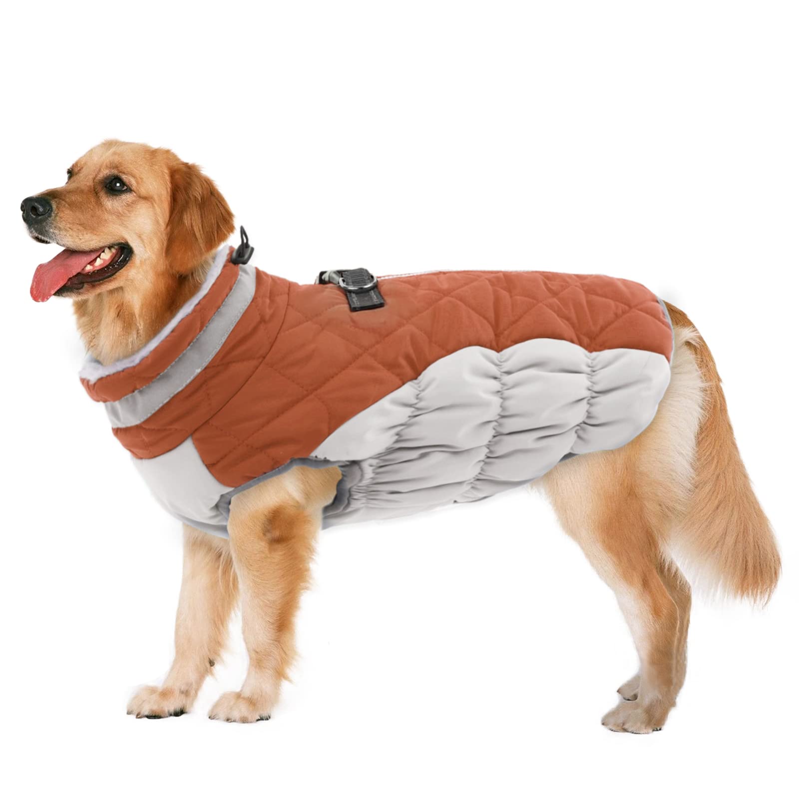 LeLePet Warm Waterproof Dog Coat with Harness – Large Dogs Winter Jacket, Reflective Turtleneck