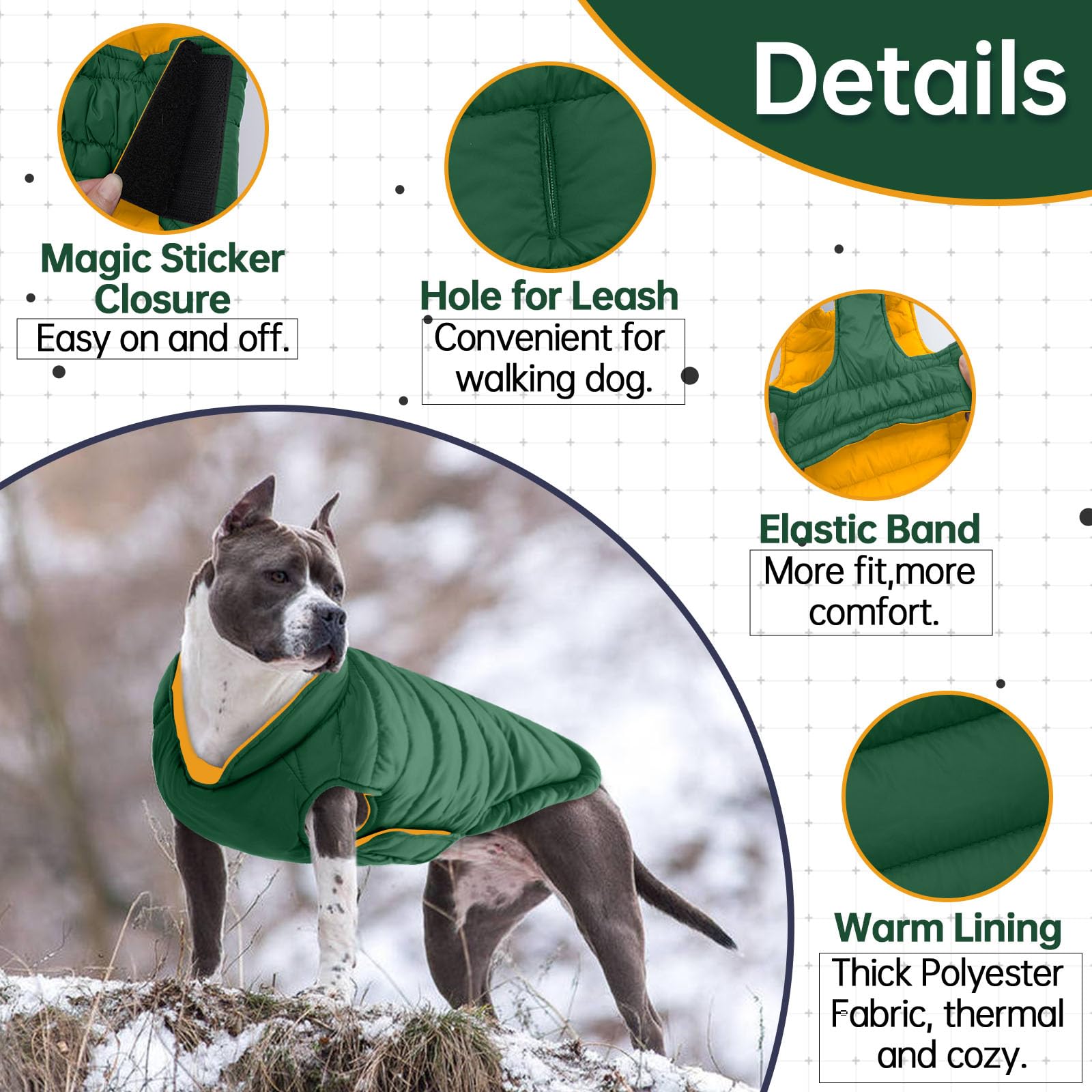 LeLePet Reversible Waterproof Dog Coat – Windproof Puffer Vest for Winter (Green, XL)