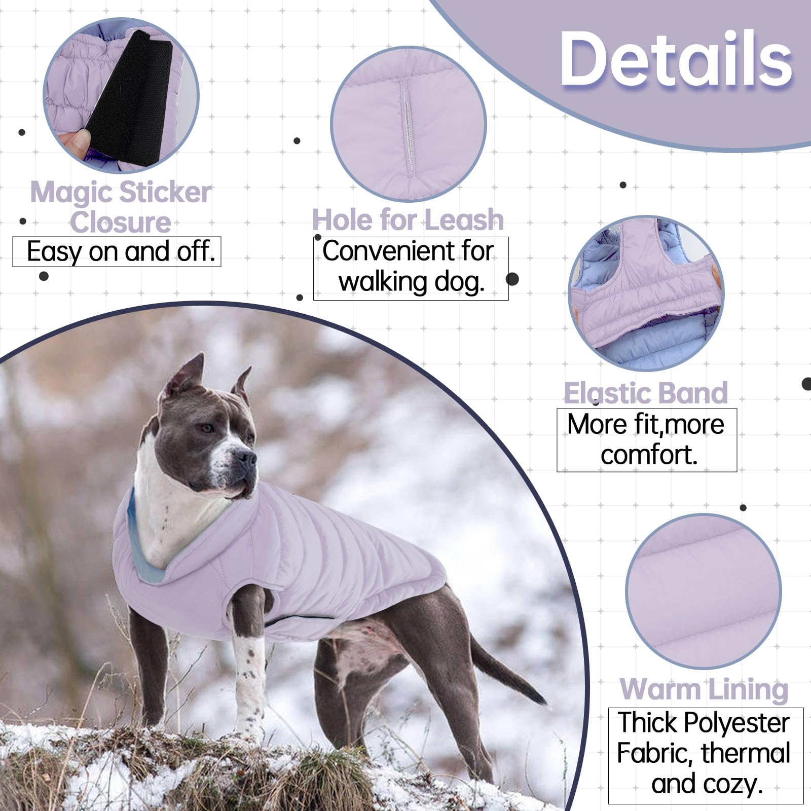 Lelepet Reversible Waterproof Dog Coat - Windproof Puffer Vest for Large Dogs (XL, Purple)