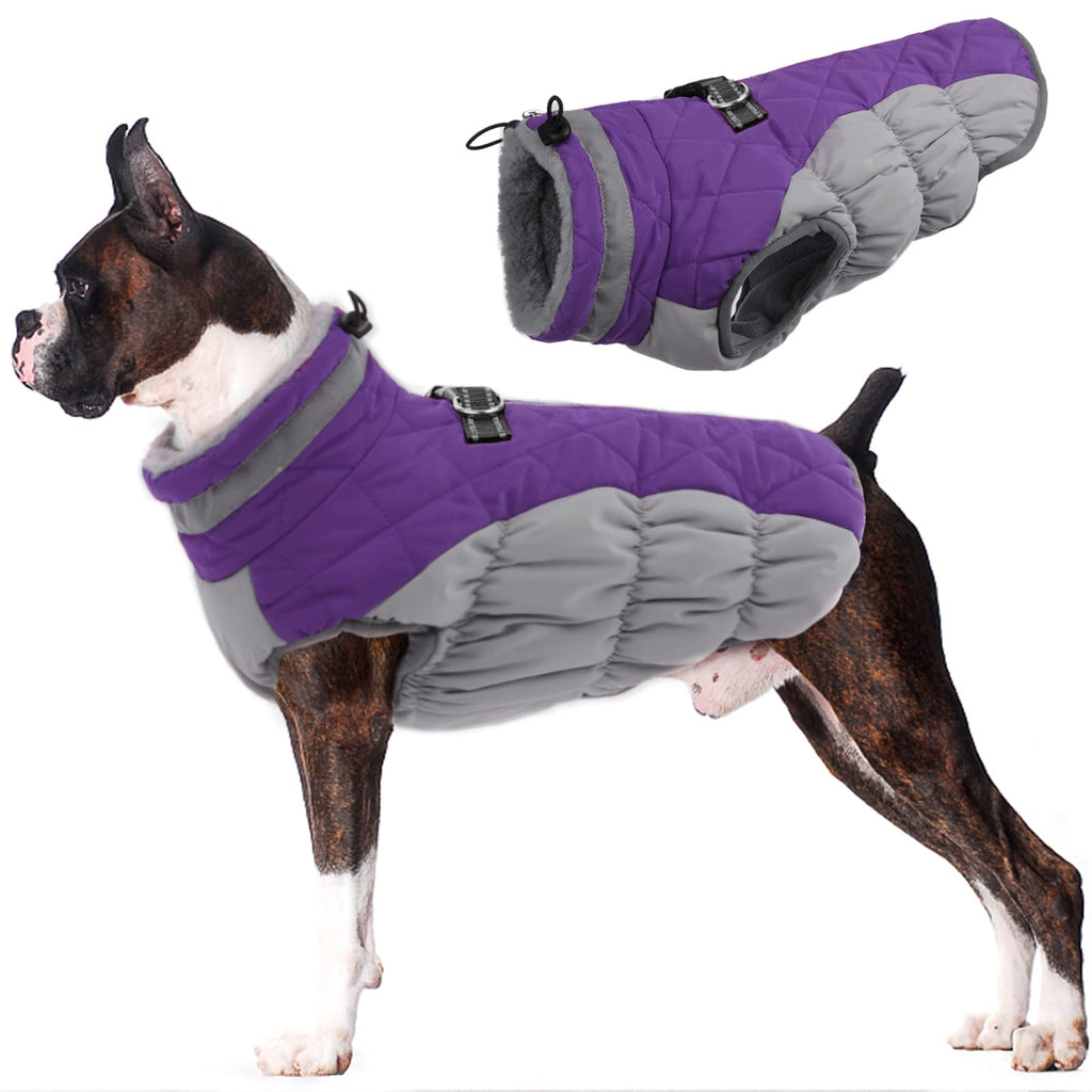LeLePet Waterproof Winter Coat with Harness – Warm Reflective Fleece Vest (Large)