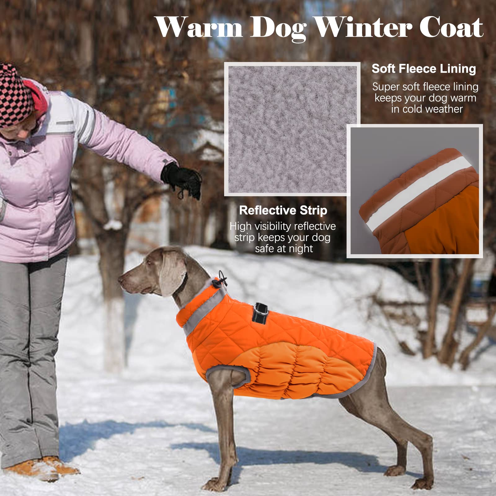 Lelepet Winter Dog Coat with Harness – Warm, Waterproof Fleece Vest for Large Dogs (XL, Blaze Orange)