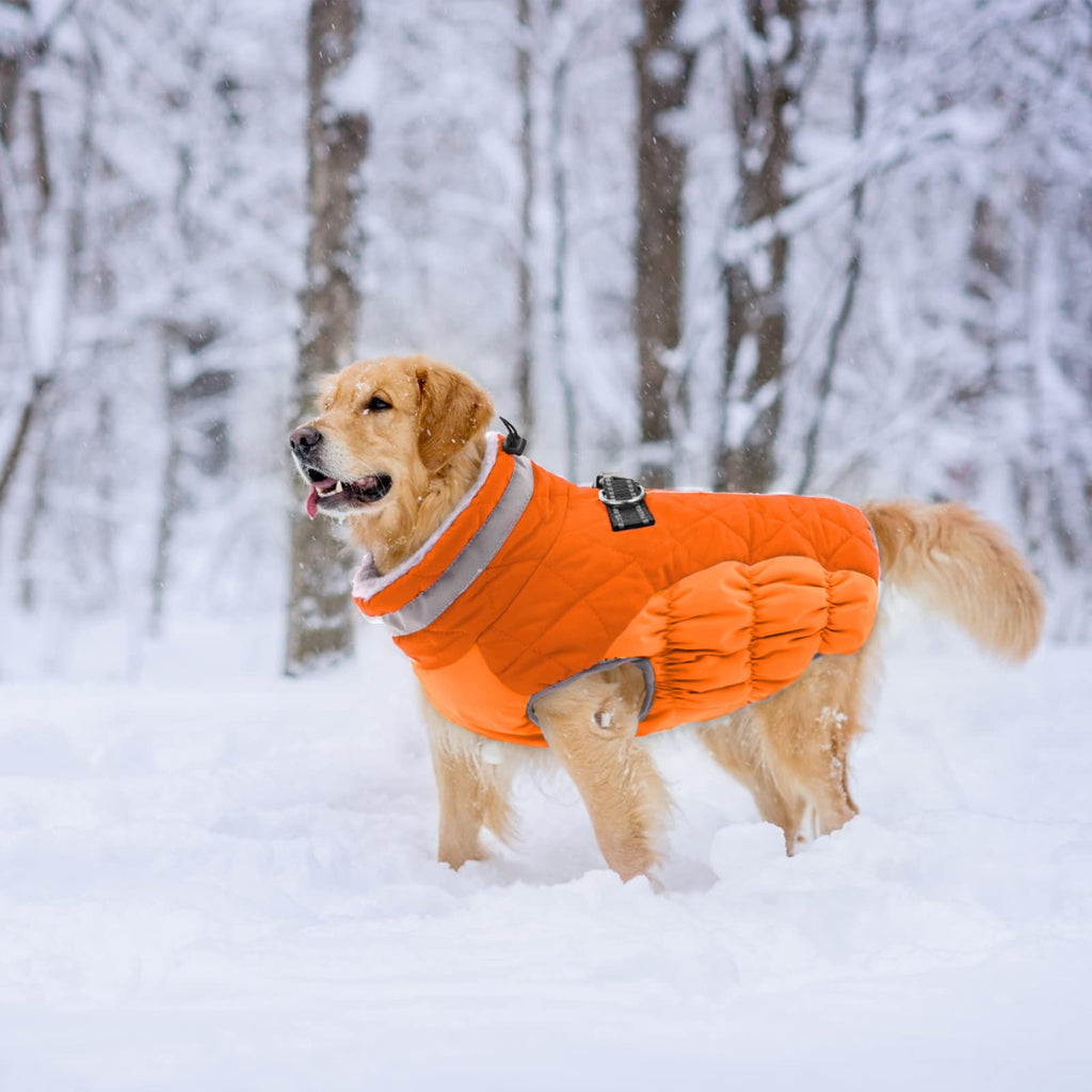 Lelepet Winter Dog Coat with Harness – Warm, Waterproof Fleece Vest for Large Dogs (XL, Blaze Orange)