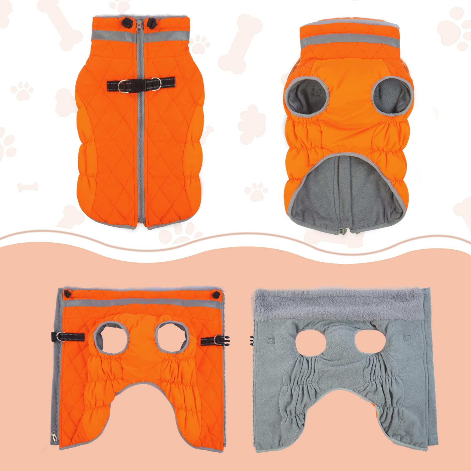 Lelepet Winter Dog Coat with Harness – Warm, Waterproof Fleece Vest for Large Dogs (XL, Blaze Orange)