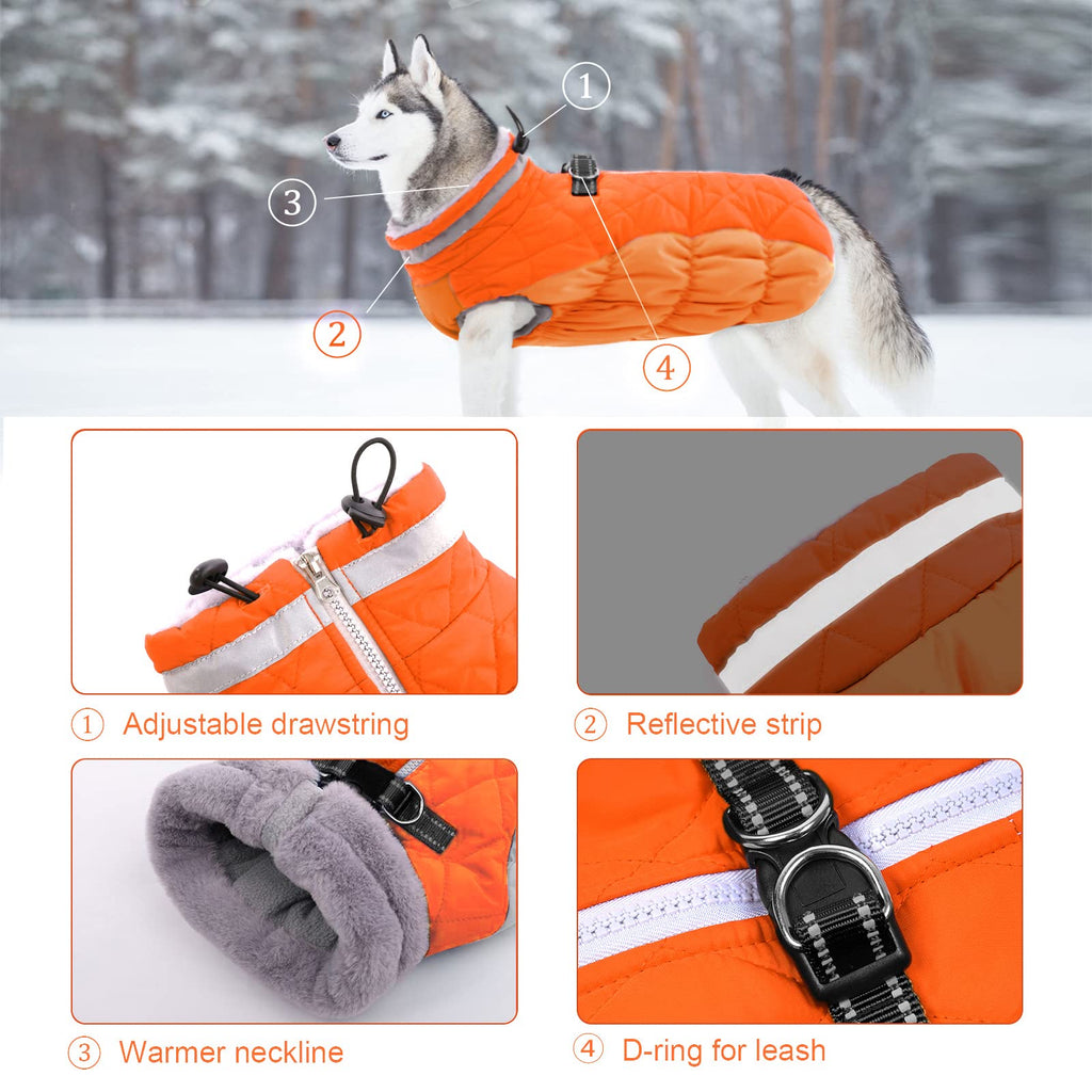 Lelepet Winter Dog Coat with Harness – Warm, Waterproof Fleece Vest for Large Dogs (XL, Blaze Orange)