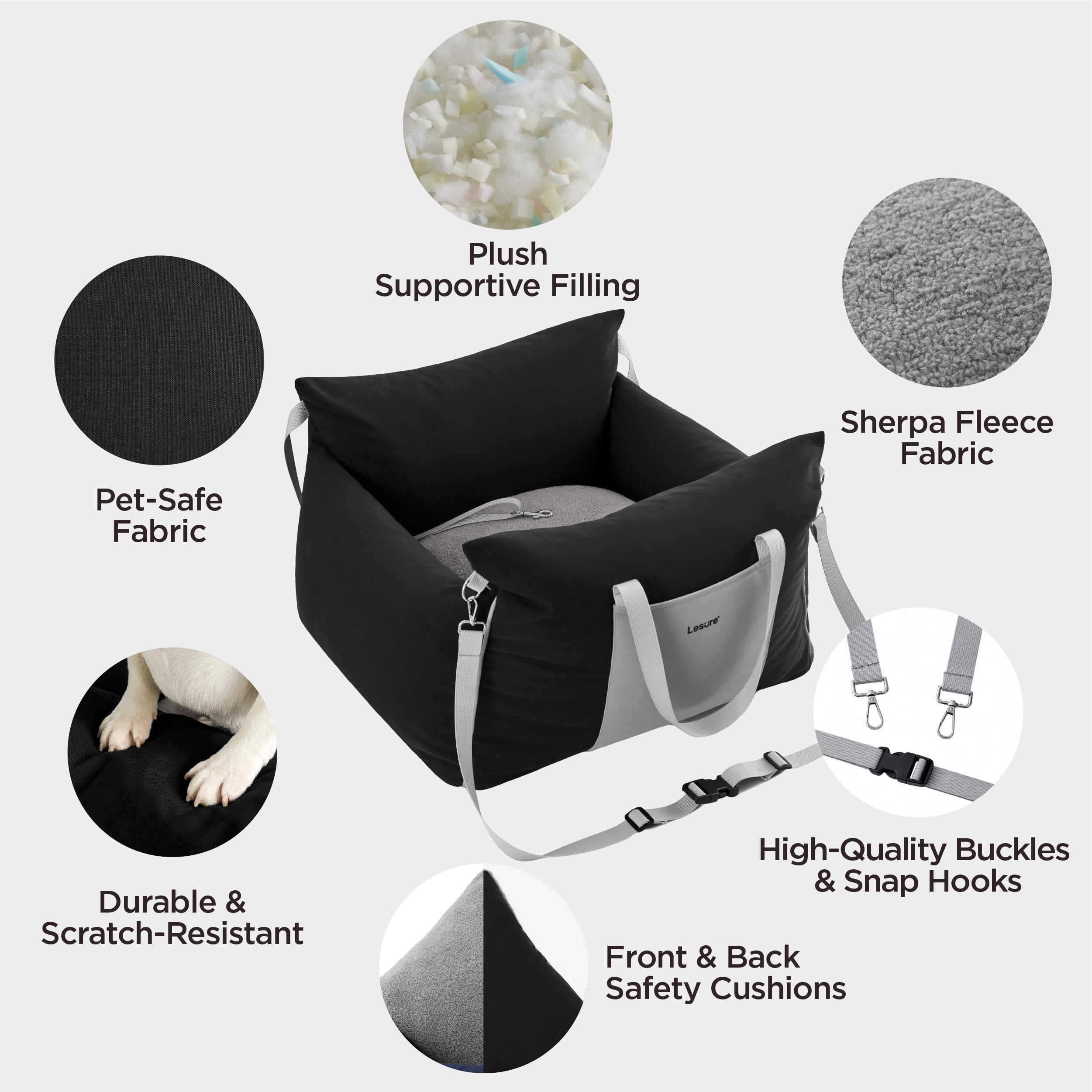 LE SURE Lesure Small Dog Car Seat — Waterproof Booster with Storage Pockets & Clip-On Safety Leash