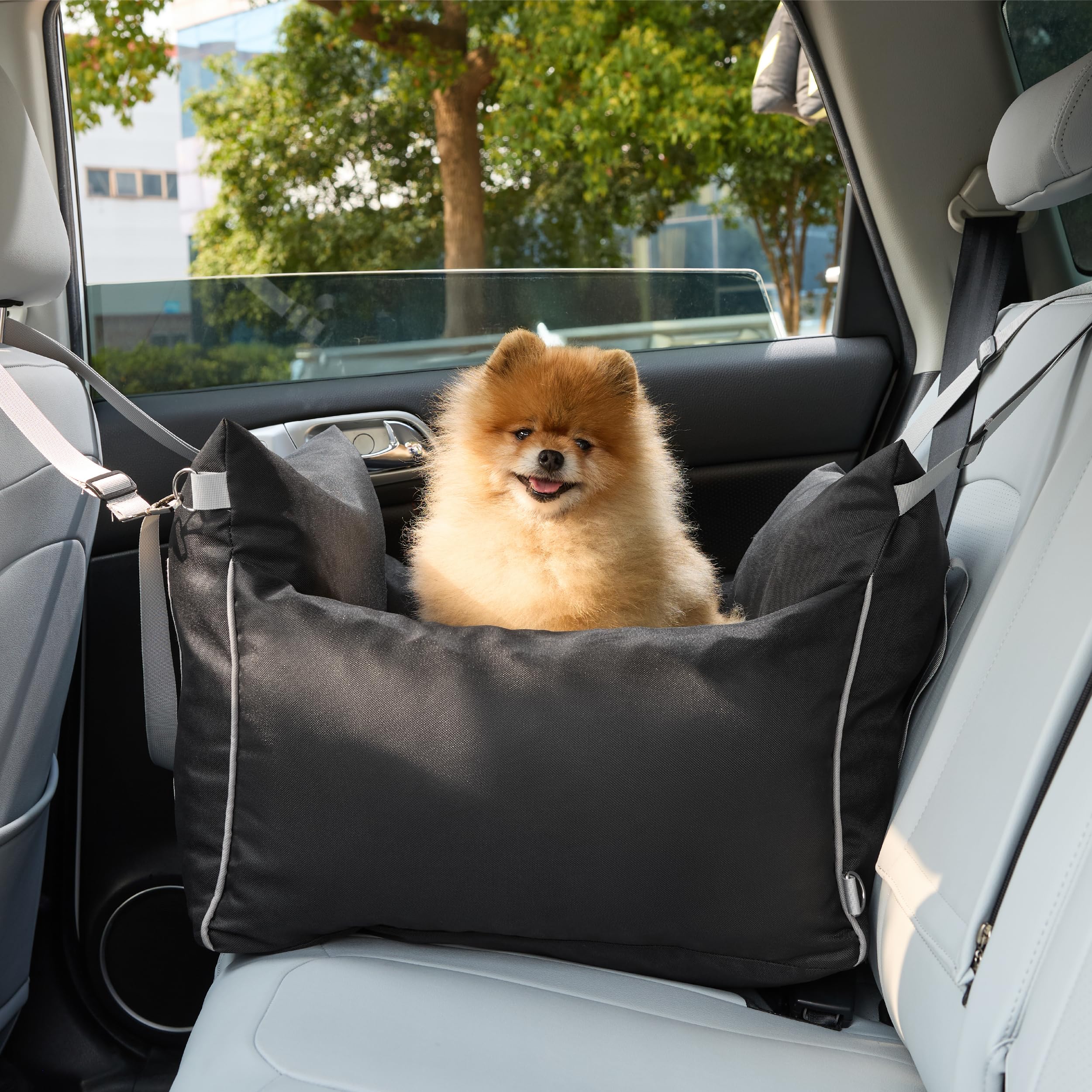 LE SURE Lesure Small Dog Car Seat — Waterproof Booster with Storage Pockets & Clip-On Safety Leash