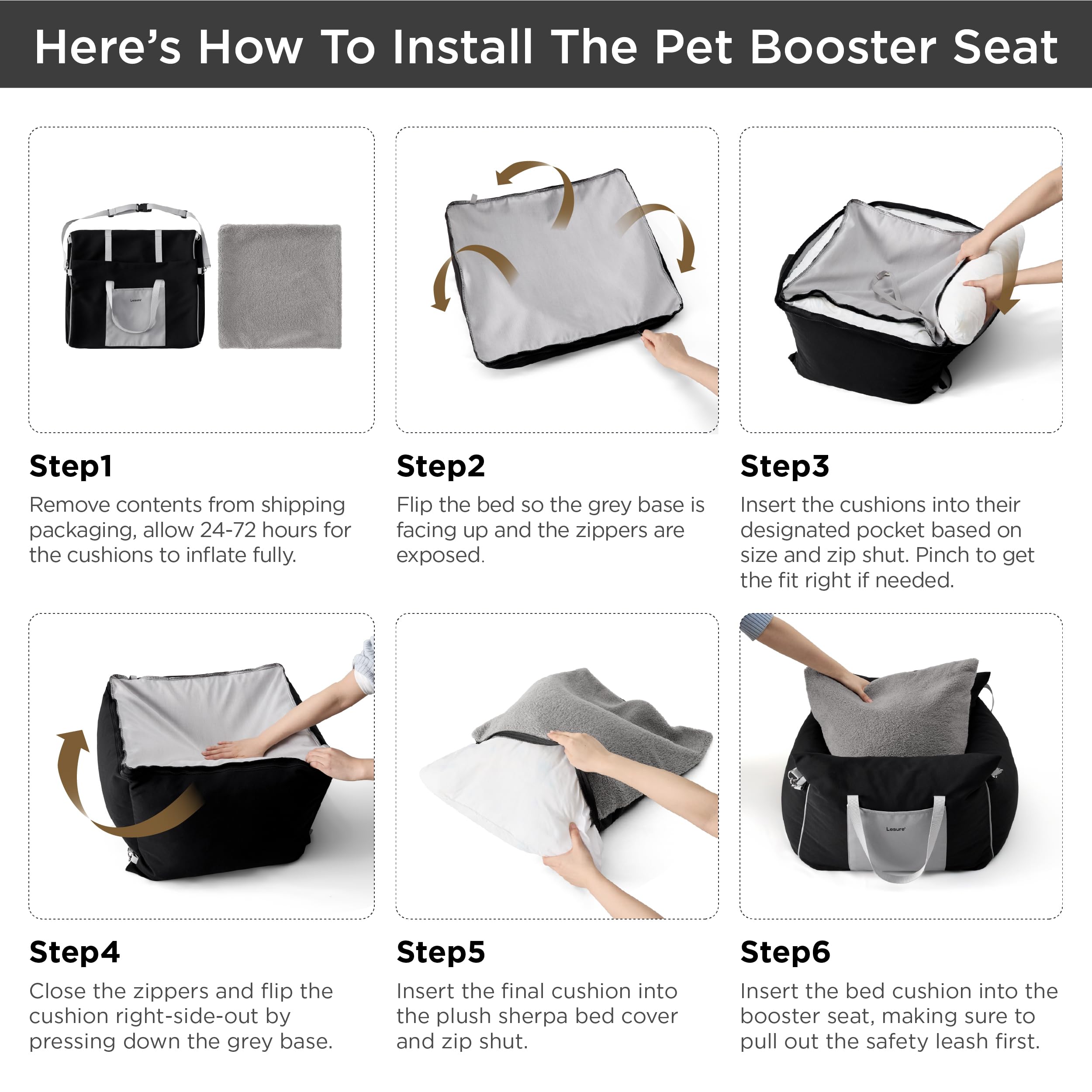 LE SURE Lesure Small Dog Car Seat — Waterproof Booster with Storage Pockets & Clip-On Safety Leash