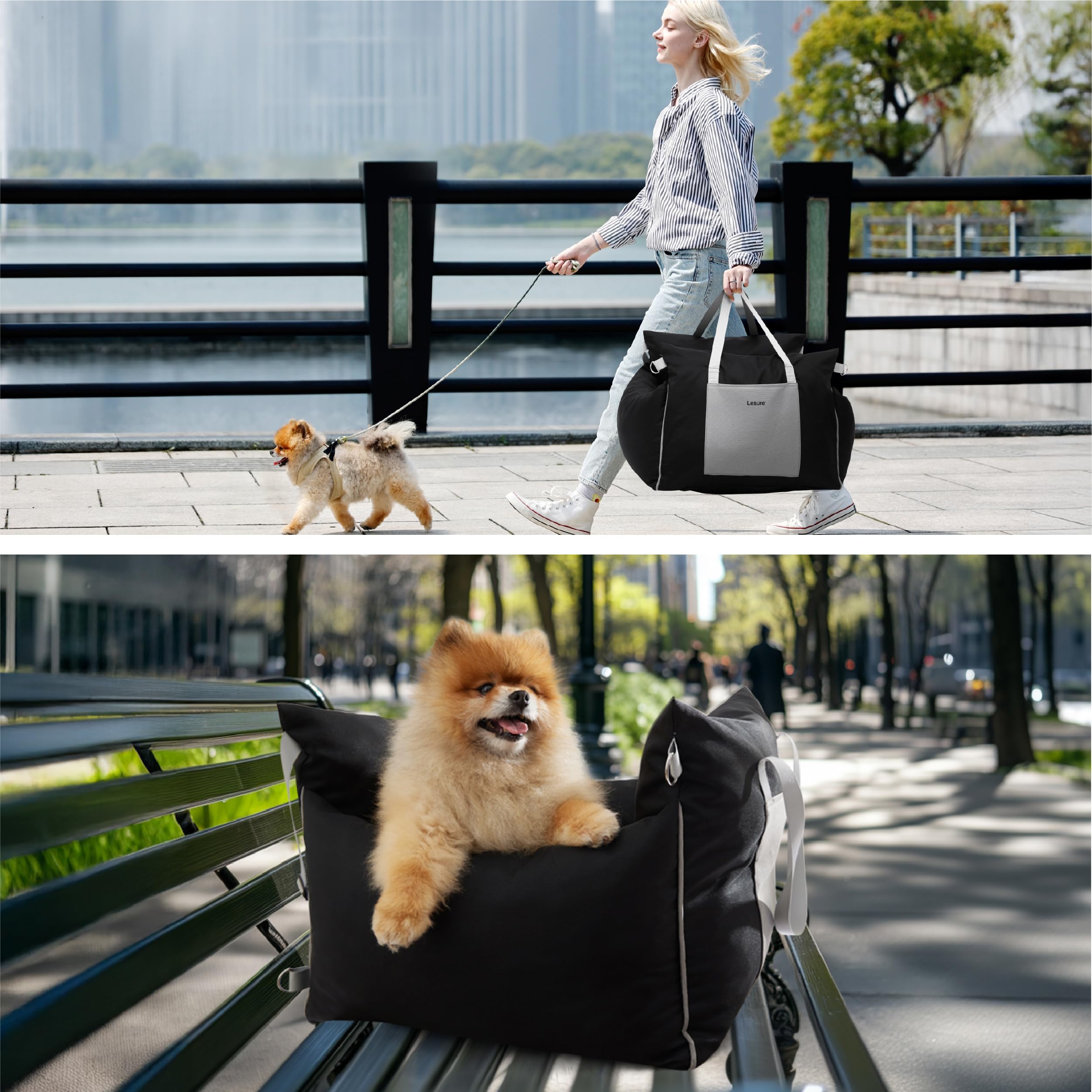 LE SURE Lesure Small Dog Car Seat — Waterproof Booster with Storage Pockets & Clip-On Safety Leash