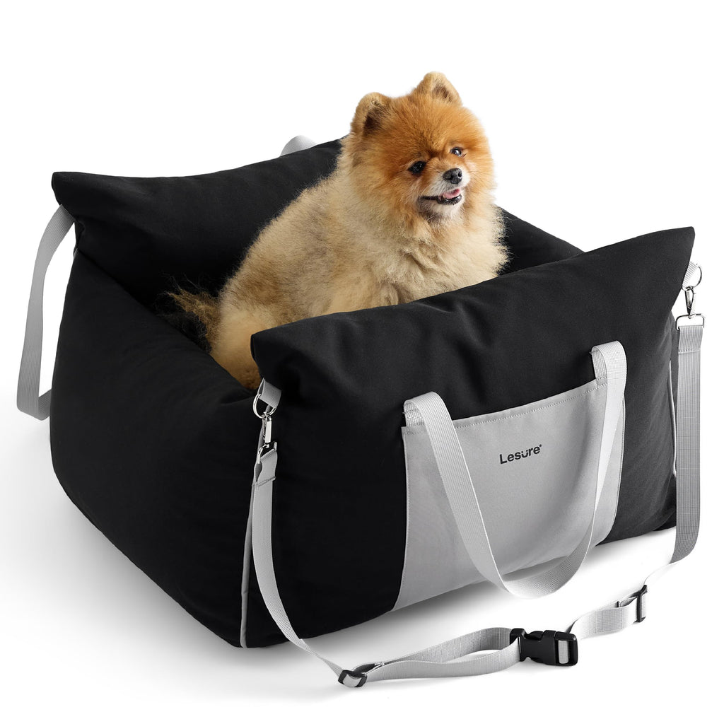 LE SURE Lesure Small Dog Car Seat — Waterproof Booster with Storage Pockets & Clip-On Safety Leash