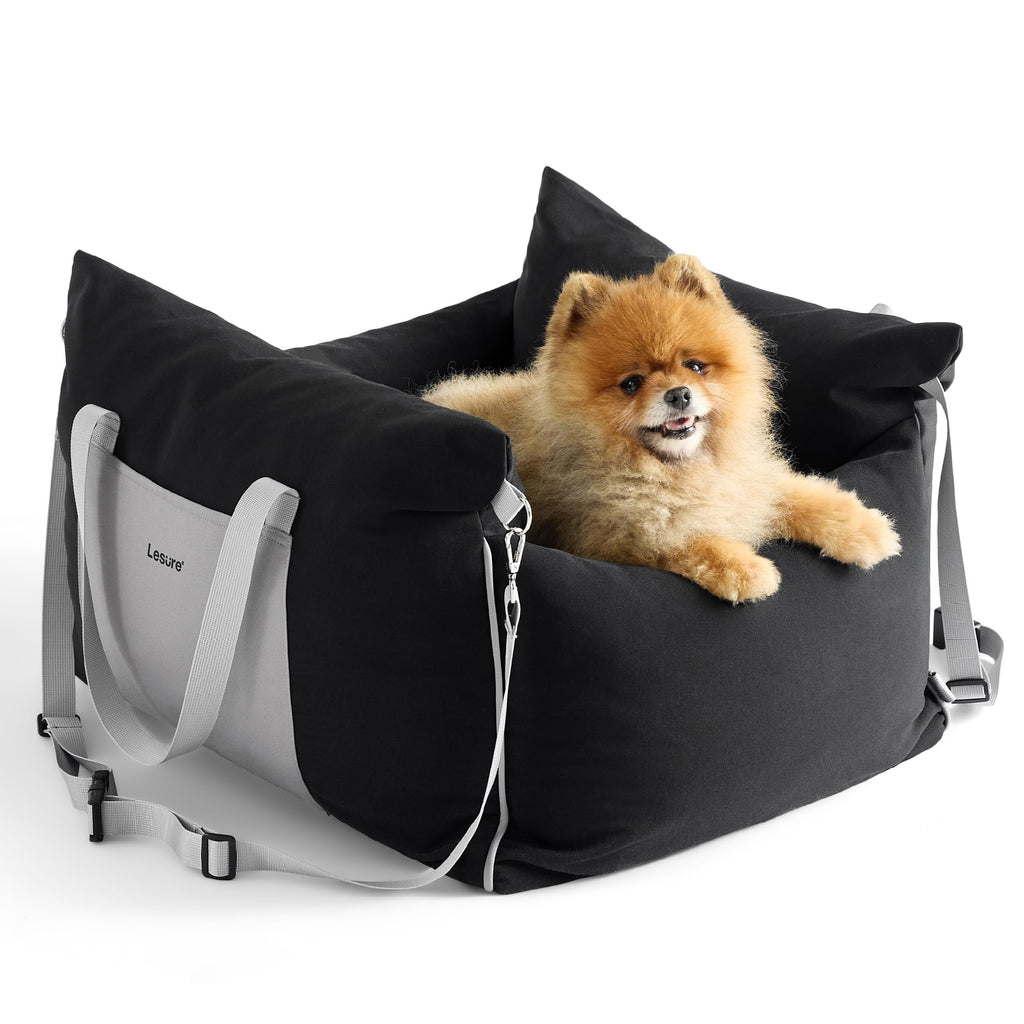 LE SURE Lesure Small Dog Car Seat — Waterproof Booster with Storage Pockets & Clip-On Safety Leash
