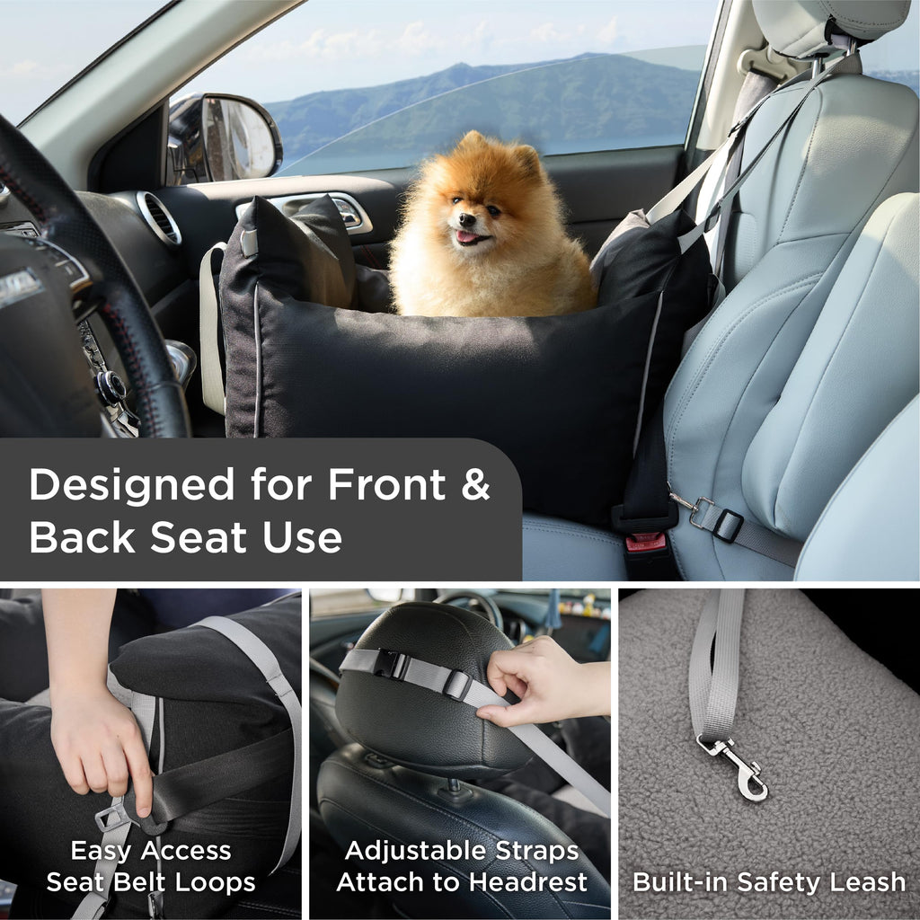 LE SURE Lesure Small Dog Car Seat — Waterproof Booster with Storage Pockets & Clip-On Safety Leash