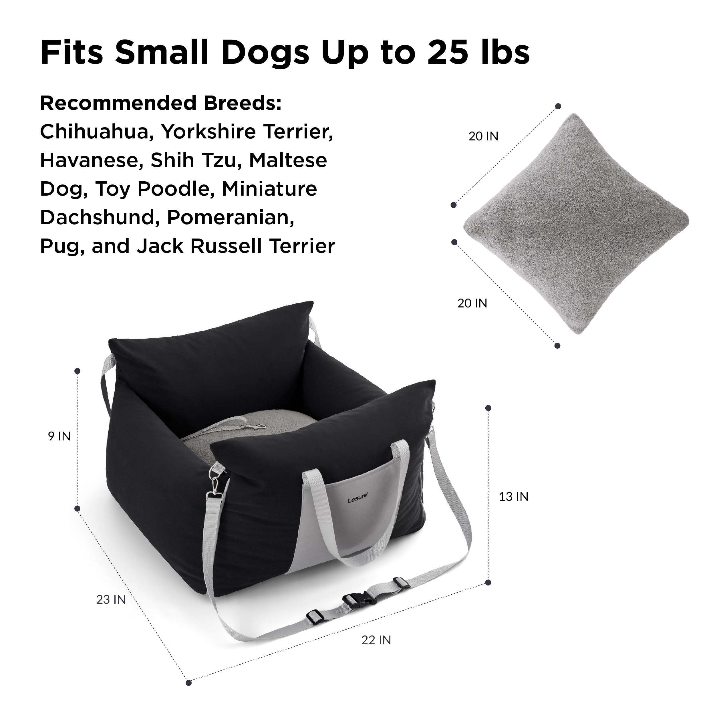 LE SURE Lesure Small Dog Car Seat — Waterproof Booster with Storage Pockets & Clip-On Safety Leash