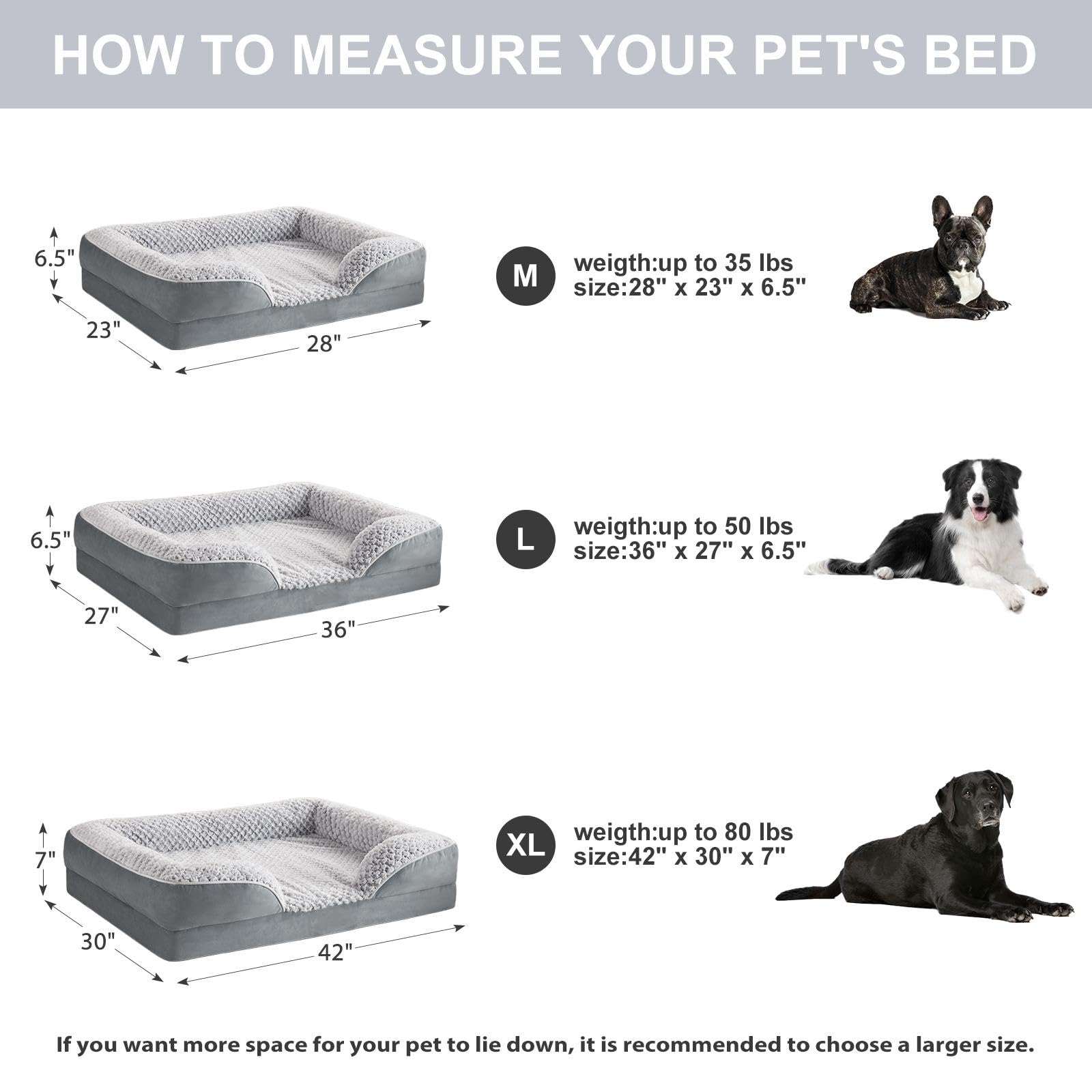 LEXTRO Orthopedic Dog Bed for Large Dogs – Waterproof Egg Crate Foam, 36x27, Washable Cover
