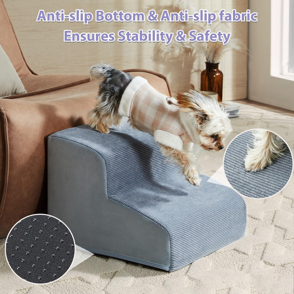 LEXTRO Dog Stairs for Small Dogs — 3-Step Bed & Couch Ramp with Foam Support & Non-Slip Bottom (15.7 in)